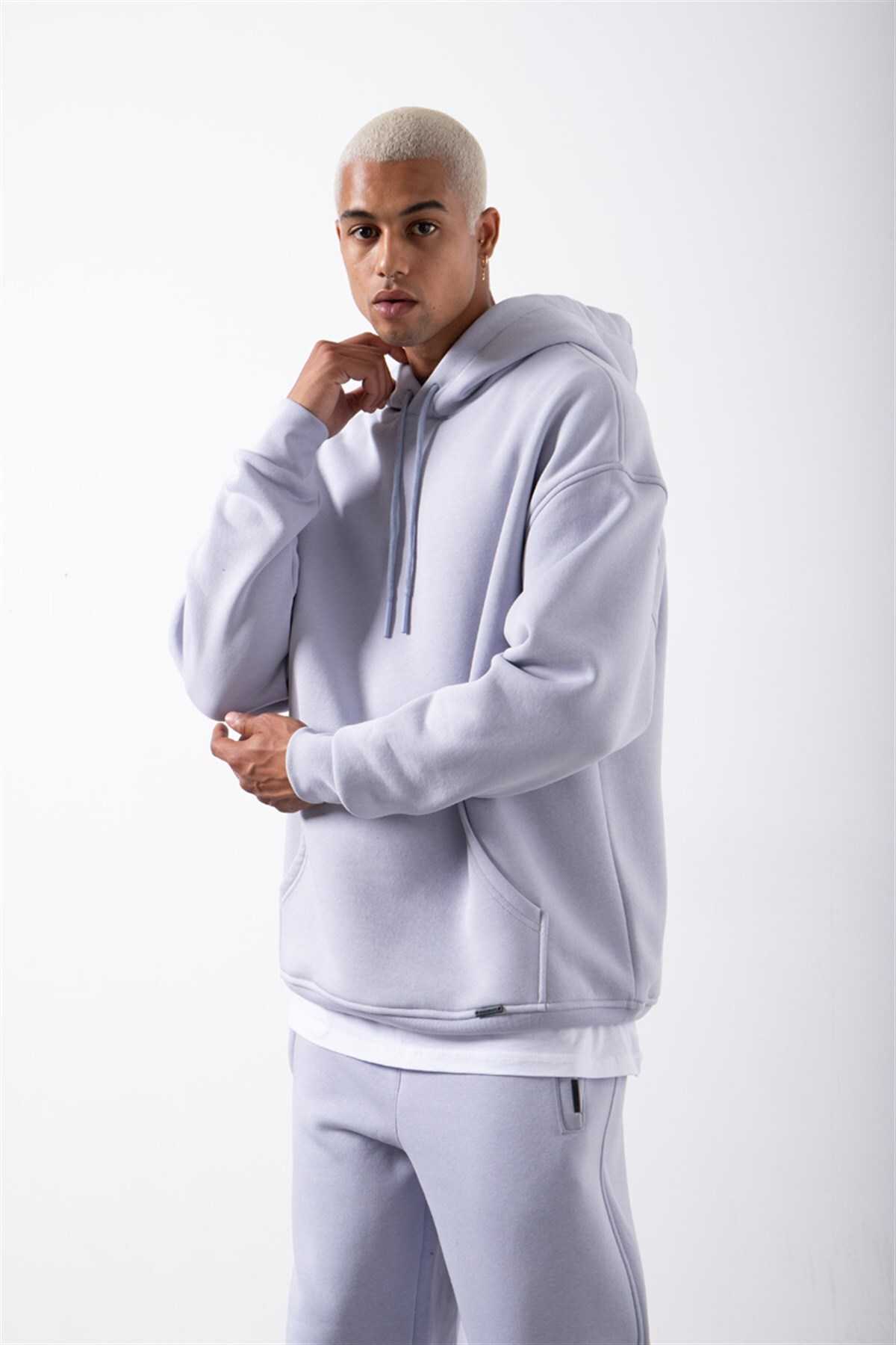 سویشرت جیبی سایز بزرگ یاسی یخی