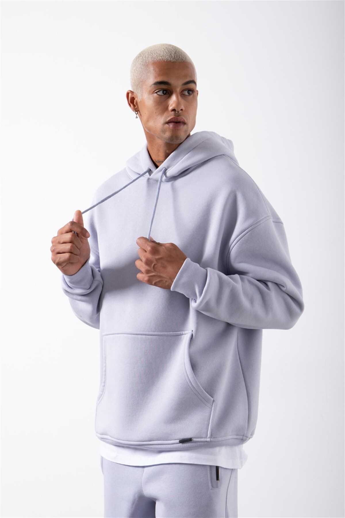 سویشرت جیبی سایز بزرگ یاسی یخی