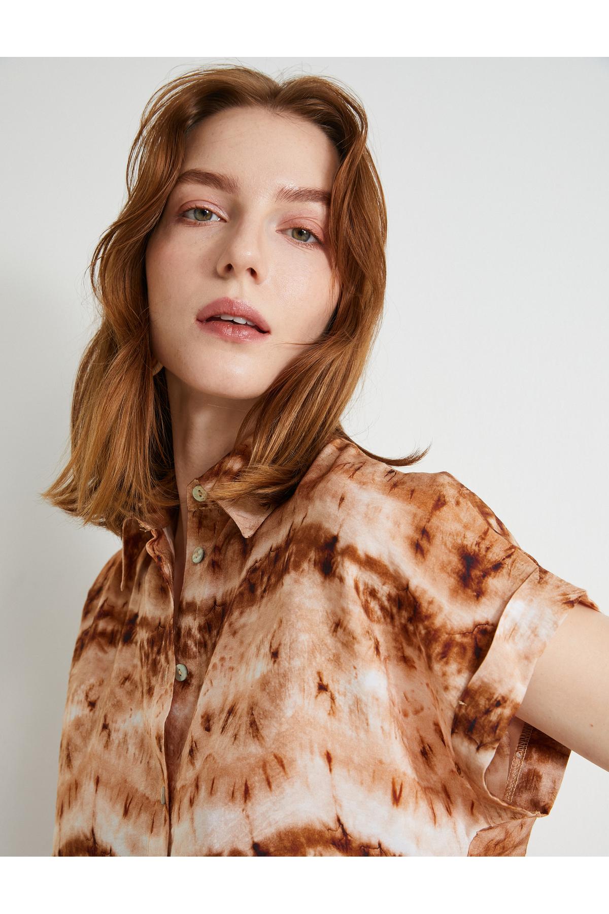 پیراهن آستین کوتاه دکمه دار ویسکوز معمولی