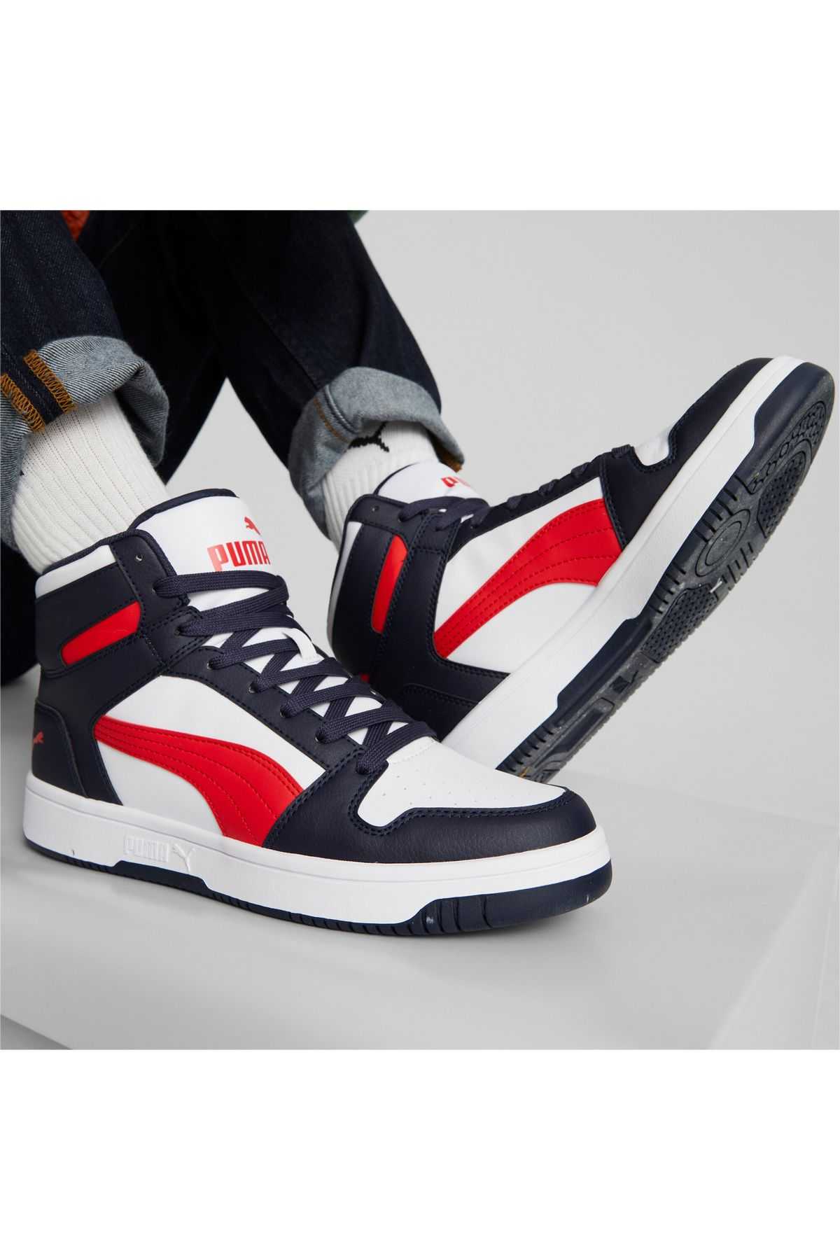 کفش کتانی بلند یونیسکس Rebound Hi v6 سفید مشکی خاکستری
