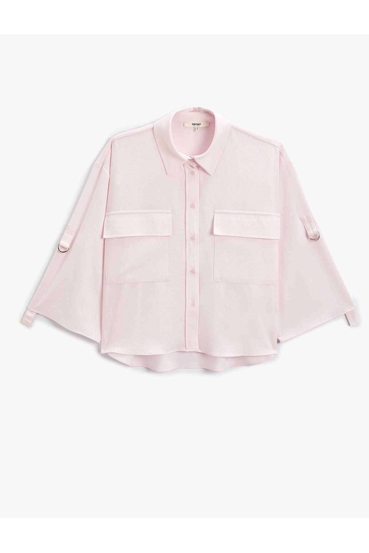 پیراهن سایز بزرگ با جیب های تاشو و دکمه های آستین گشاد