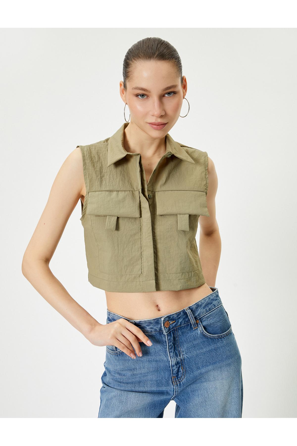 جیب پارچه ای پوشیده از پیراهن آستین کوتاه با چتر نجات