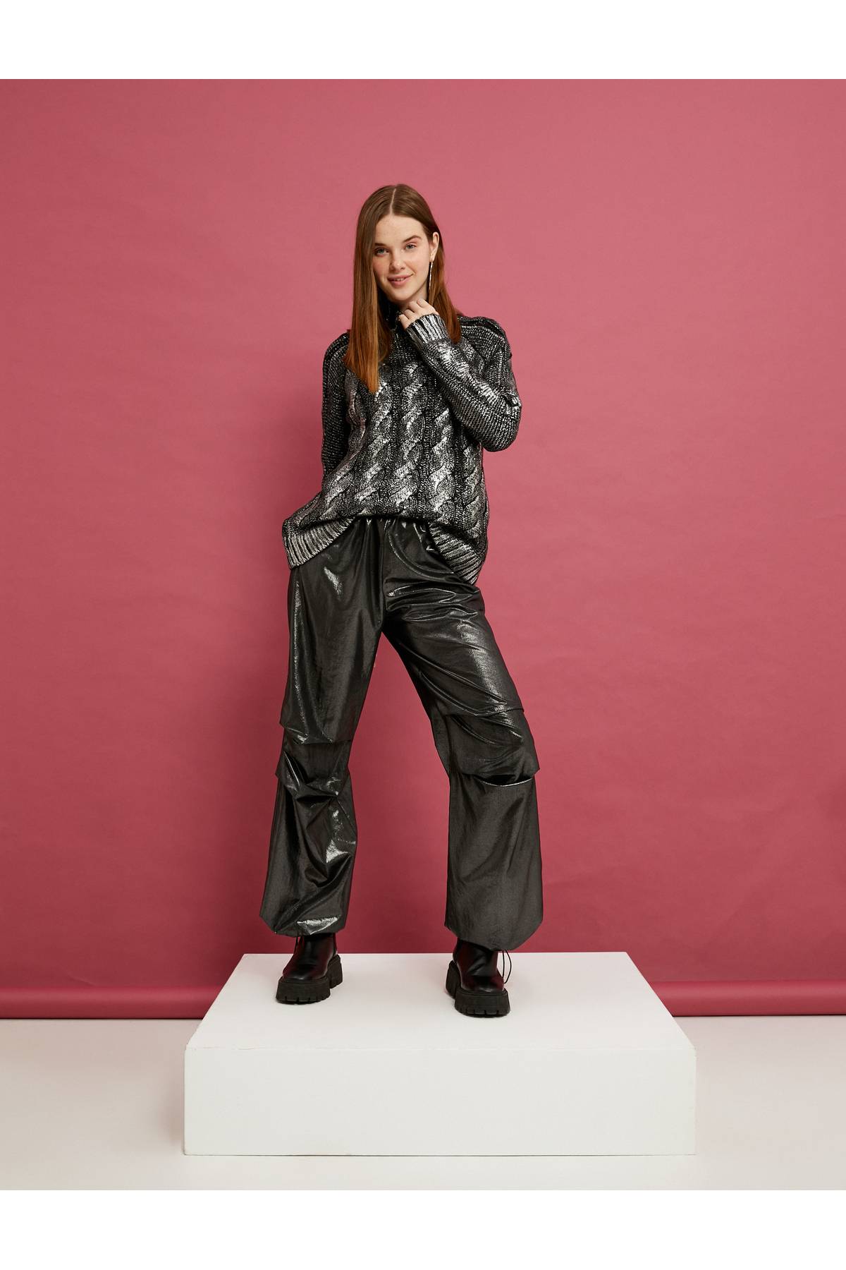 ژاکت آستین بلند طرح دار بافتنی ژاکت چاپ شده فویل براق