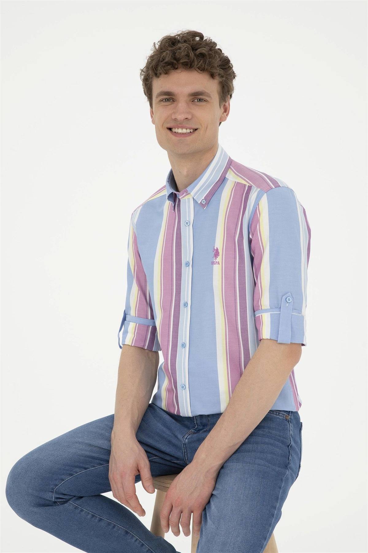 پیراهن آستین بلند مردانه آبی تیره ELİFSU BUTİKHOME