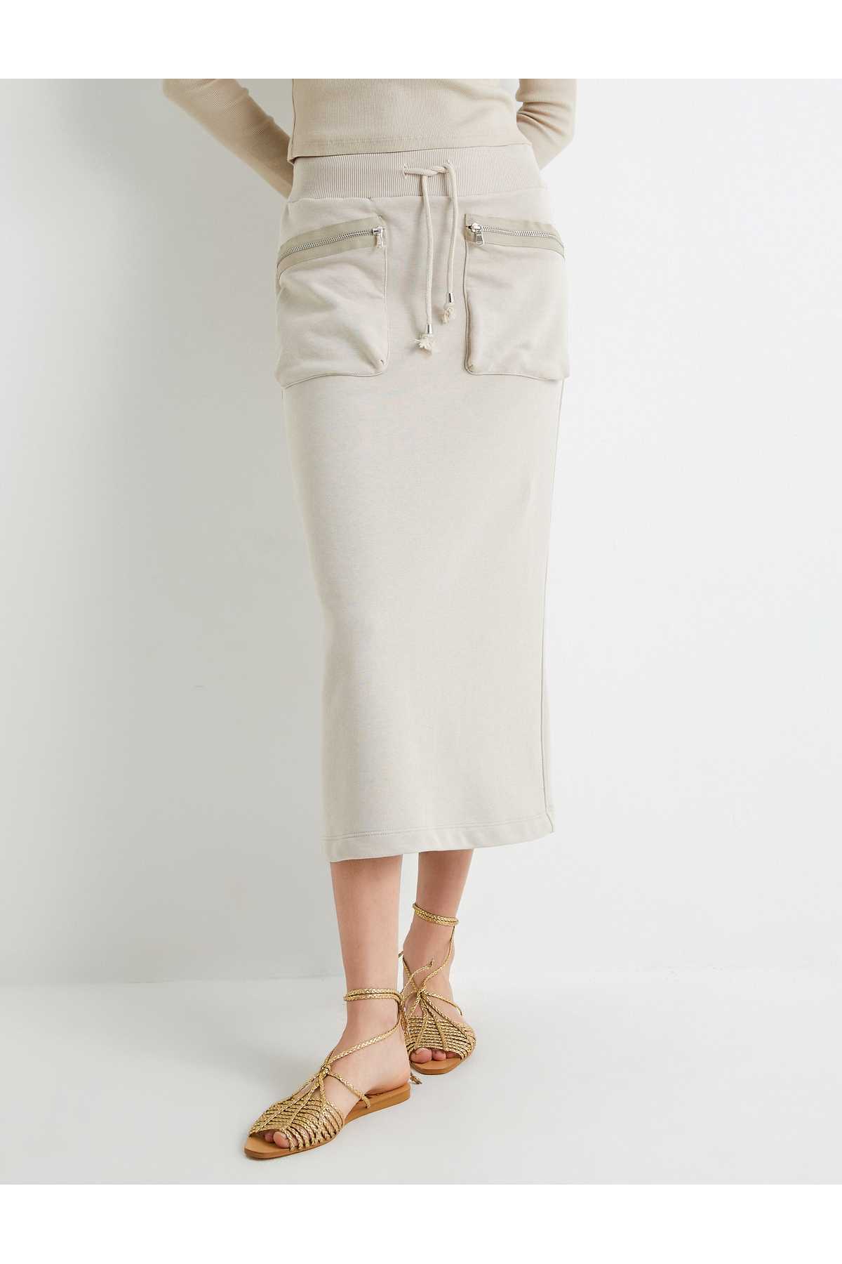 جیب زیپ دار دور کمر دامن میدی