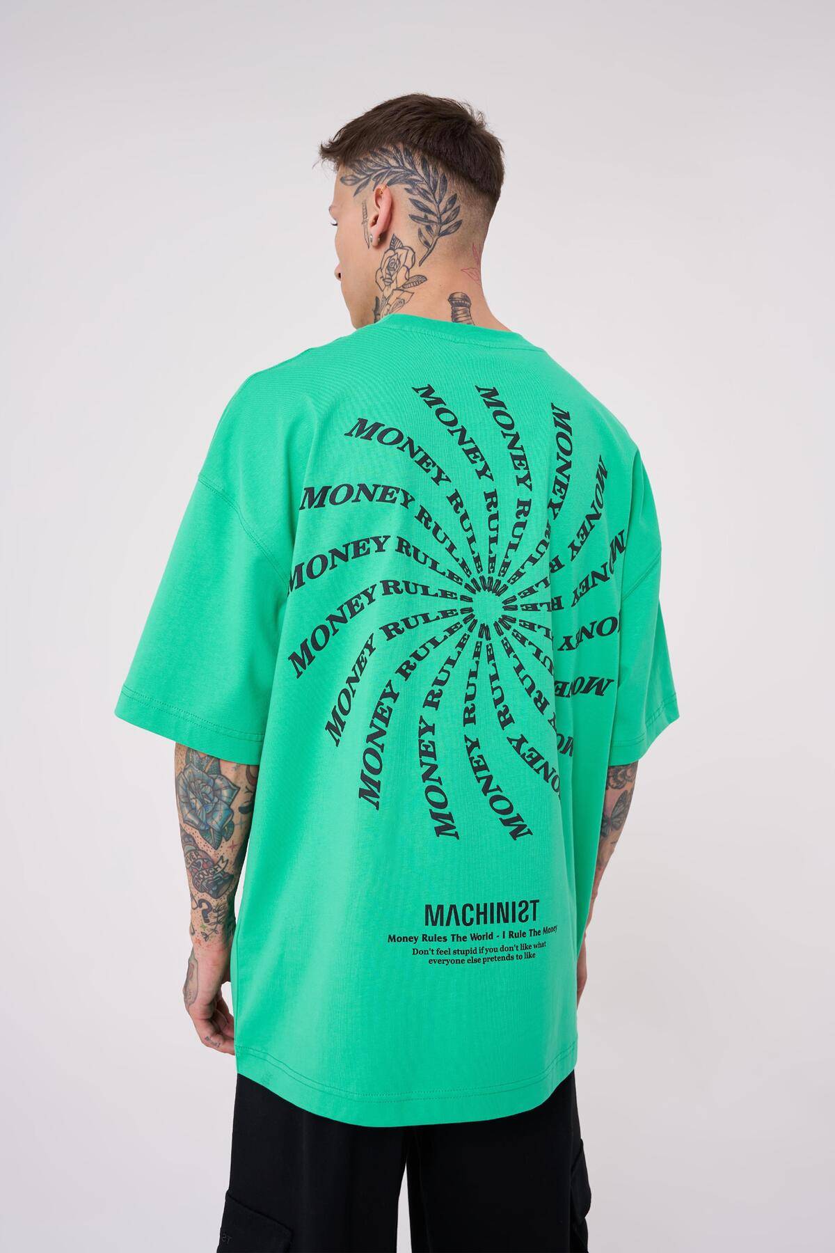 تیشرت مردانه نقش پولی چاپ شده سایز بزرگ سبز روشن