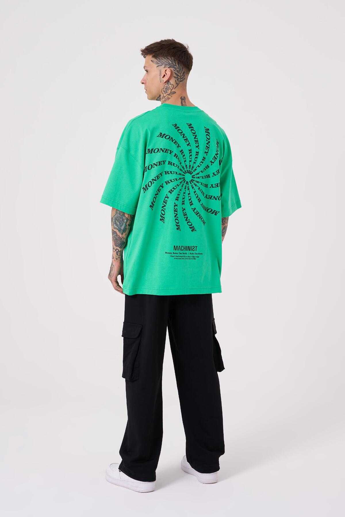 تیشرت مردانه نقش پولی چاپ شده سایز بزرگ سبز روشن