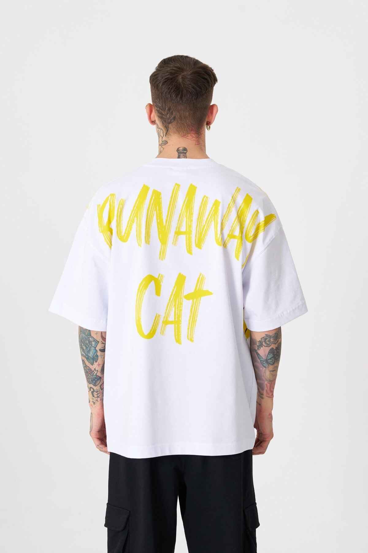 تیشرت مردانه گربه فراری با چاپ سایز بزرگ سبز روشن