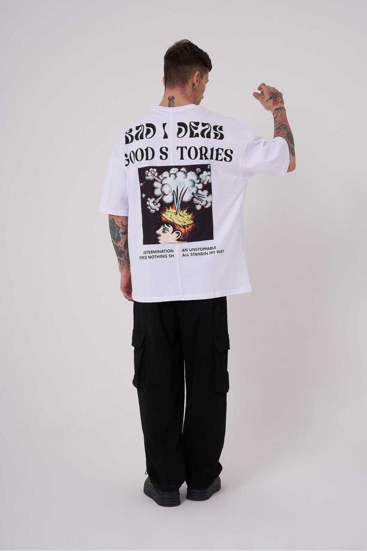 تیشرت سفید سایز بزرگ چاپ داستان های خوب مردانه