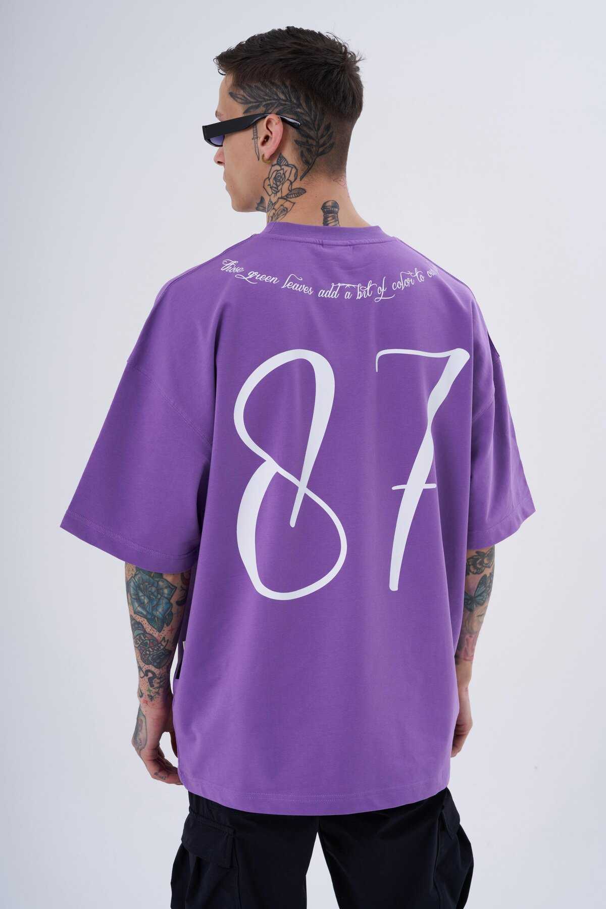 تیشرت مردانه بنفش با چاپ گیاهی