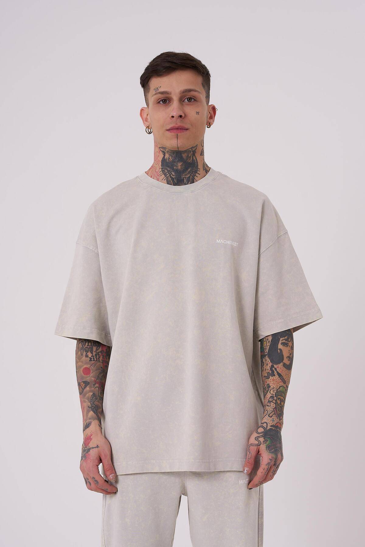 تیشرت مردانه لاکچری شسته شده پایه اور سایز خالدار خاکستری