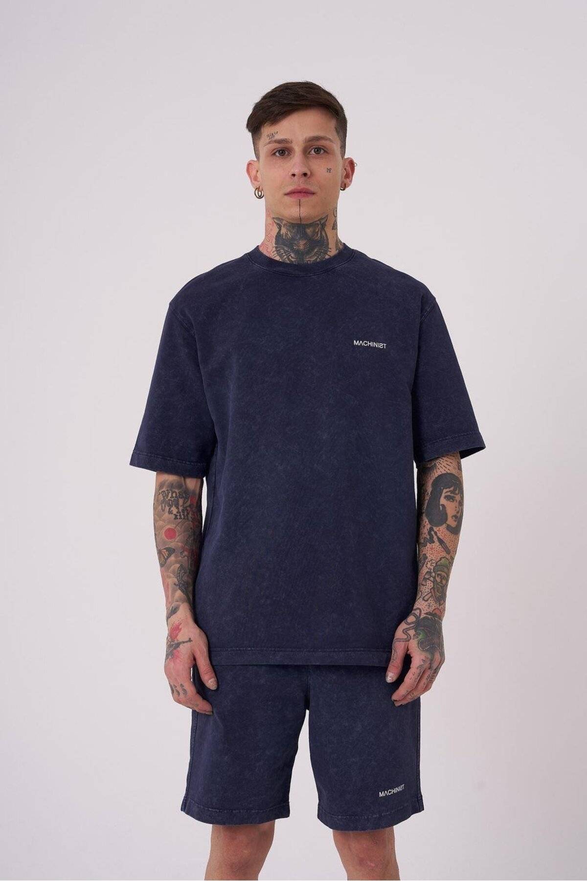 تیشرت مردانه لاکچری شسته شده پایه ریلکس خالدار خاکستری