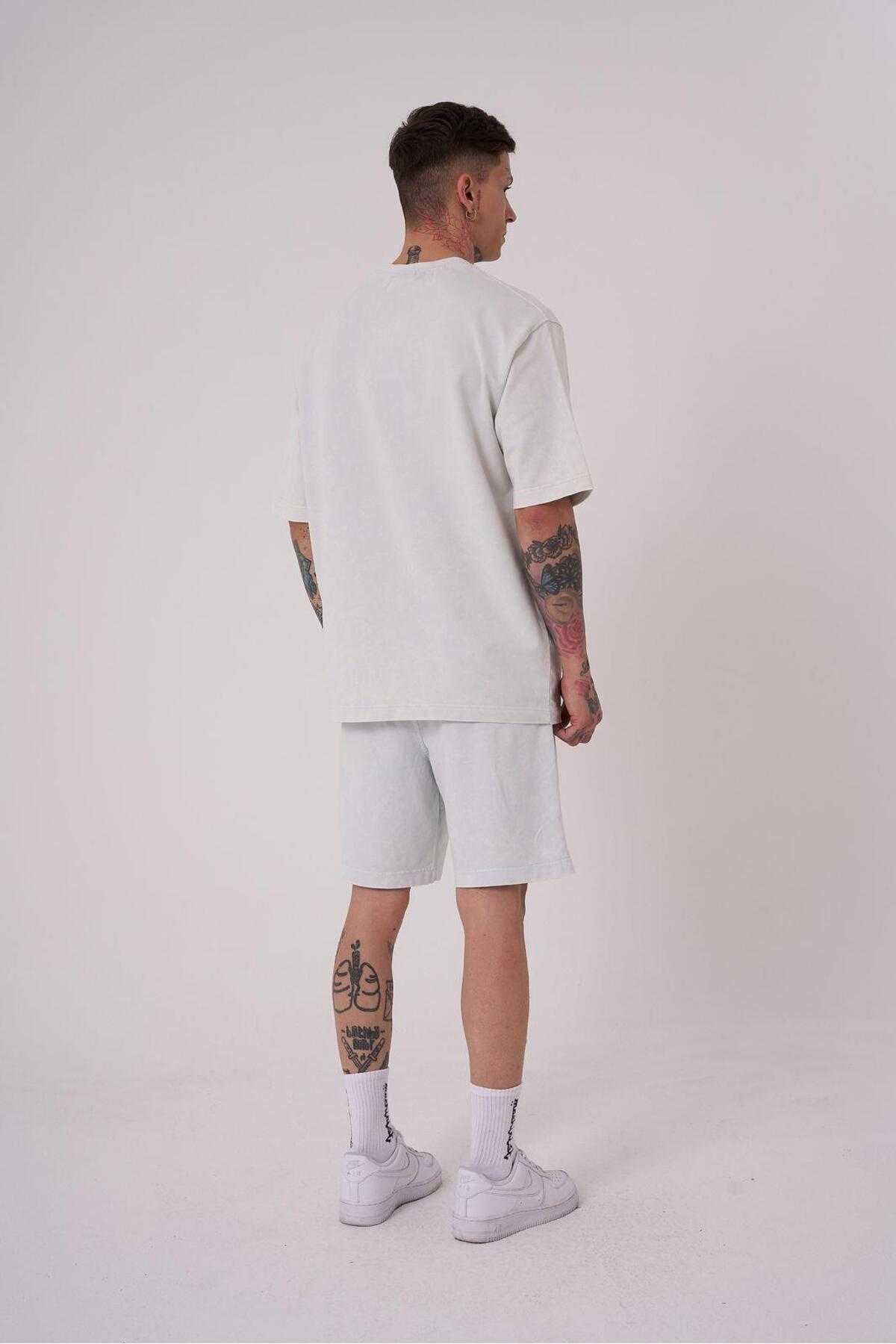 تیشرت مردانه لاکچری شسته شده پایه ریلکس خالدار خاکستری