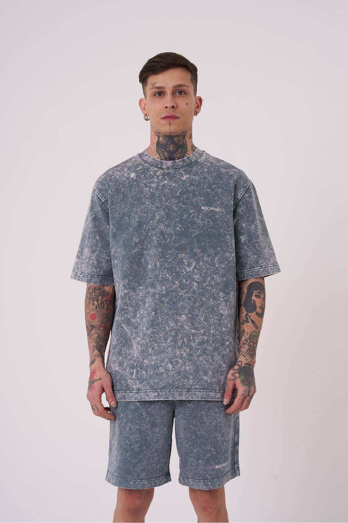 تیشرت مردانه لاکچری شسته شده پایه ریلکس خالدار خاکستری