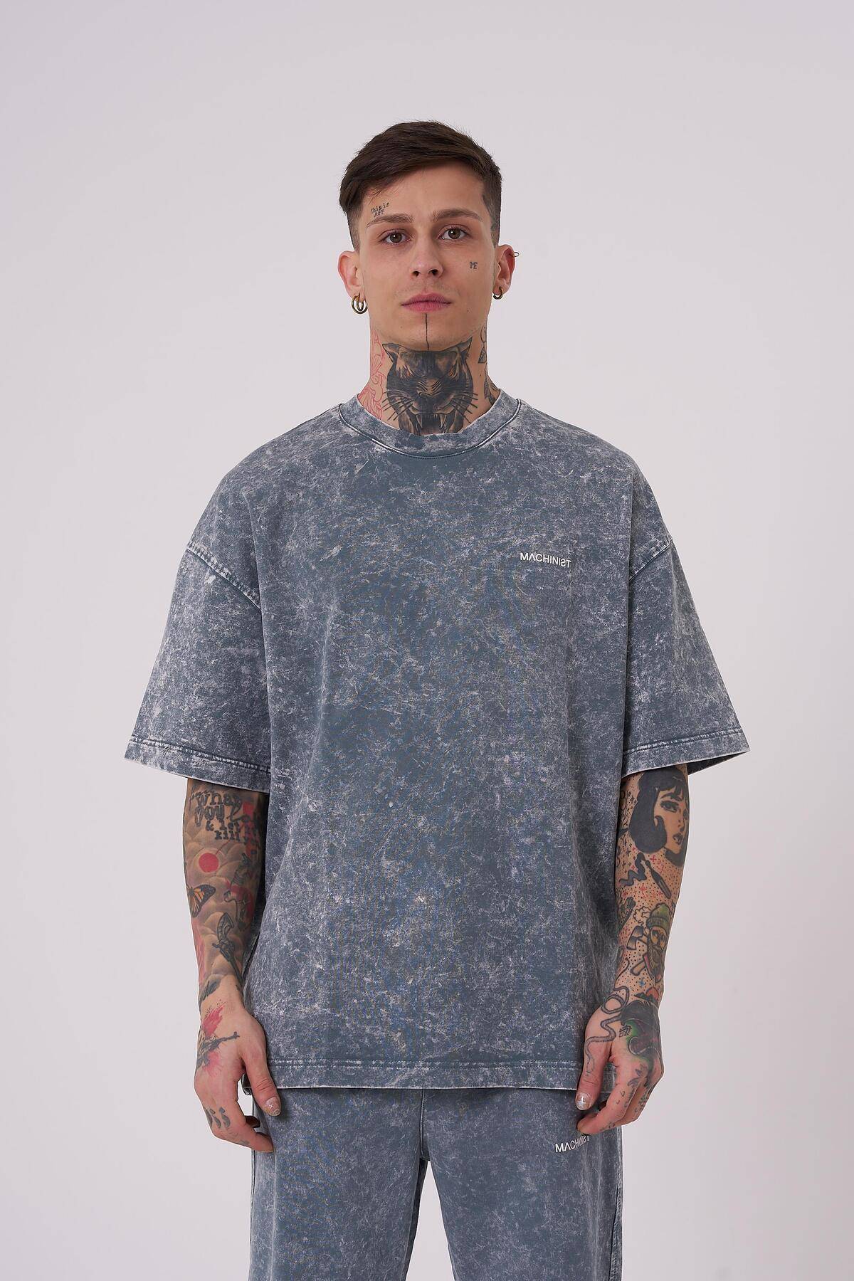 تیشرت مردانه لاکچری شسته شده پایه اور سایز خالدار خاکستری