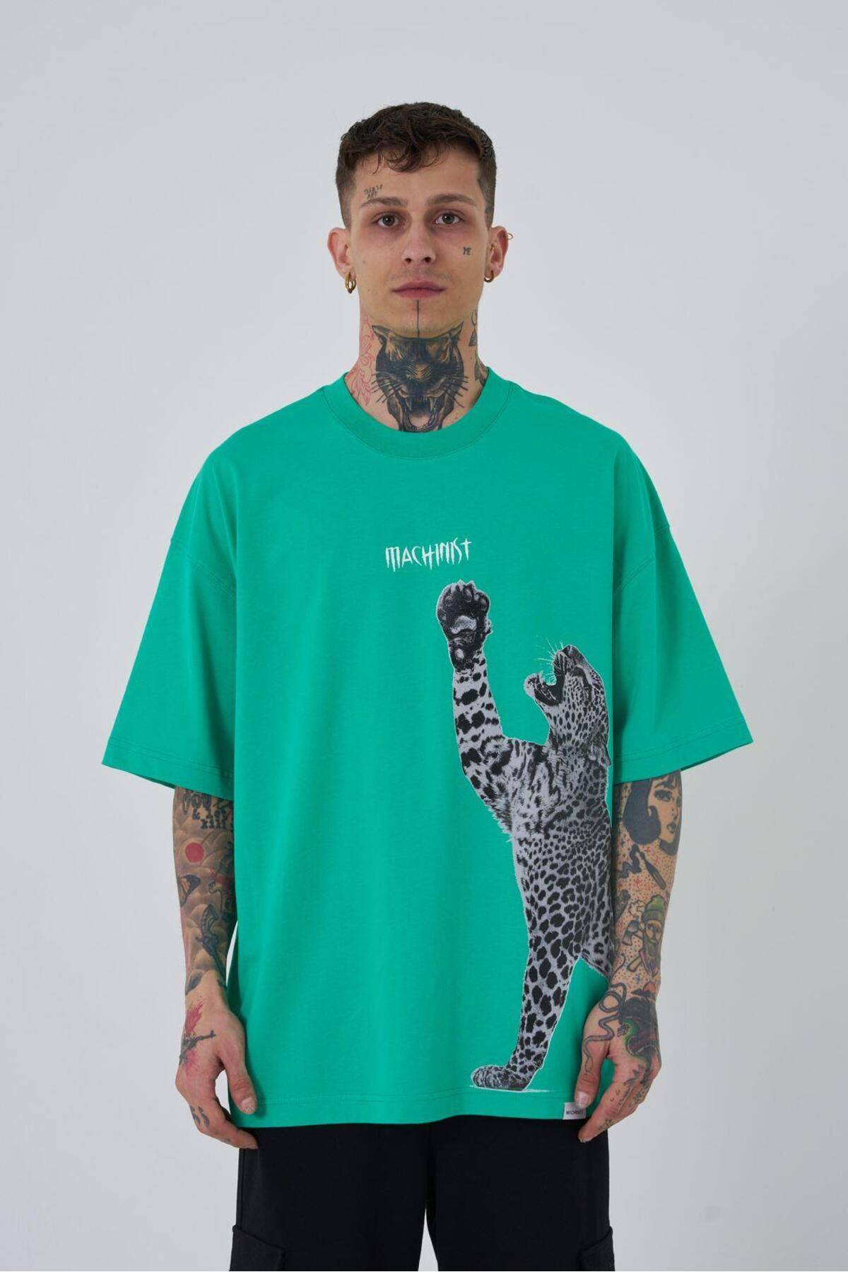 تیشرت مردانه طرح پلنگی سایز سبز روشن