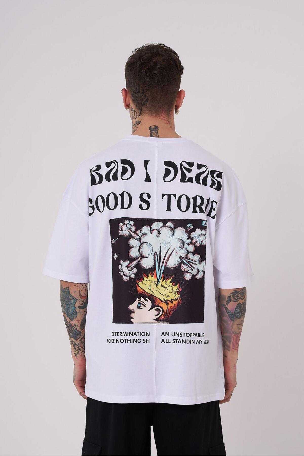 تیشرت سفید سایز بزرگ چاپ داستان های خوب مردانه