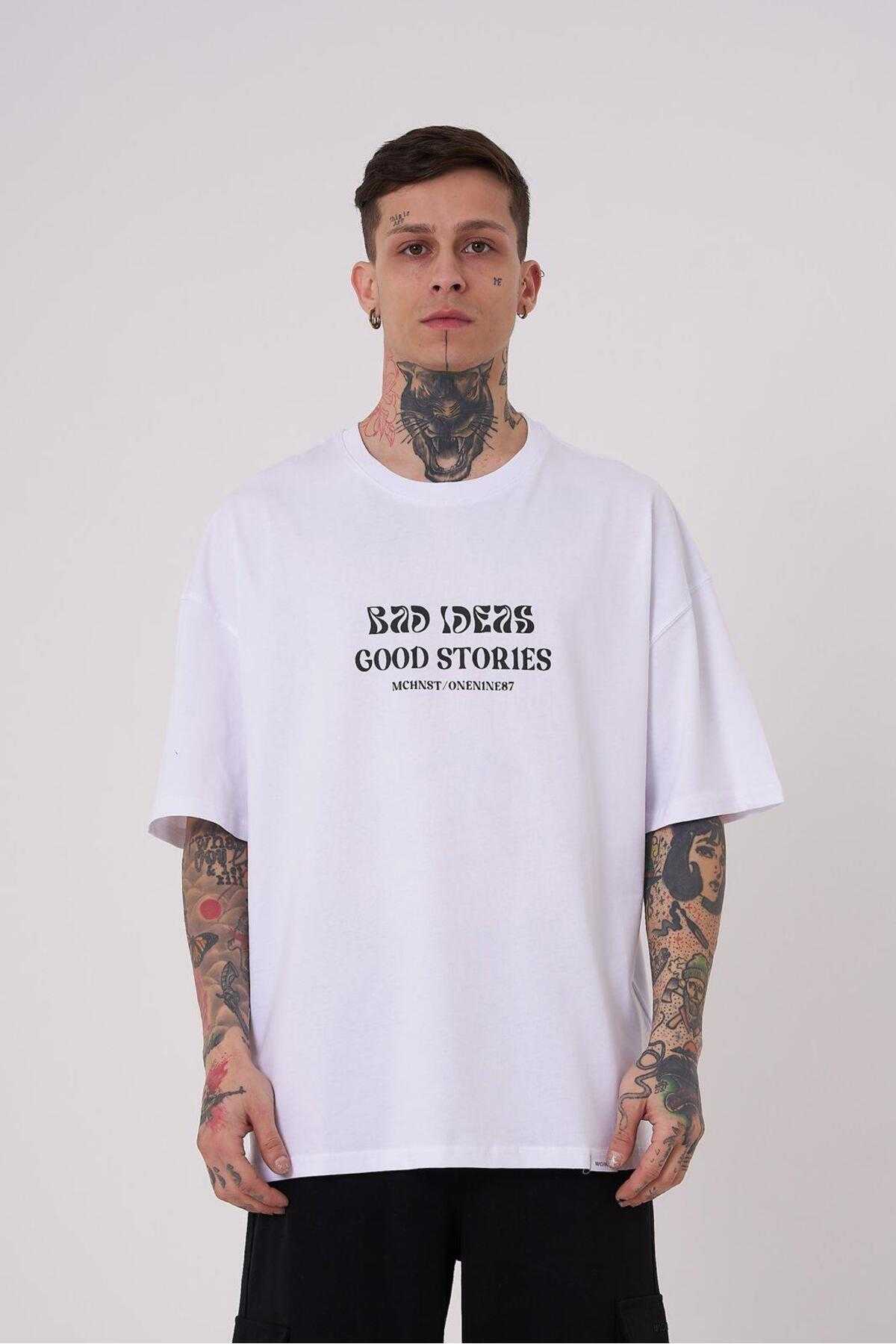 تیشرت سفید سایز بزرگ چاپ داستان های خوب مردانه