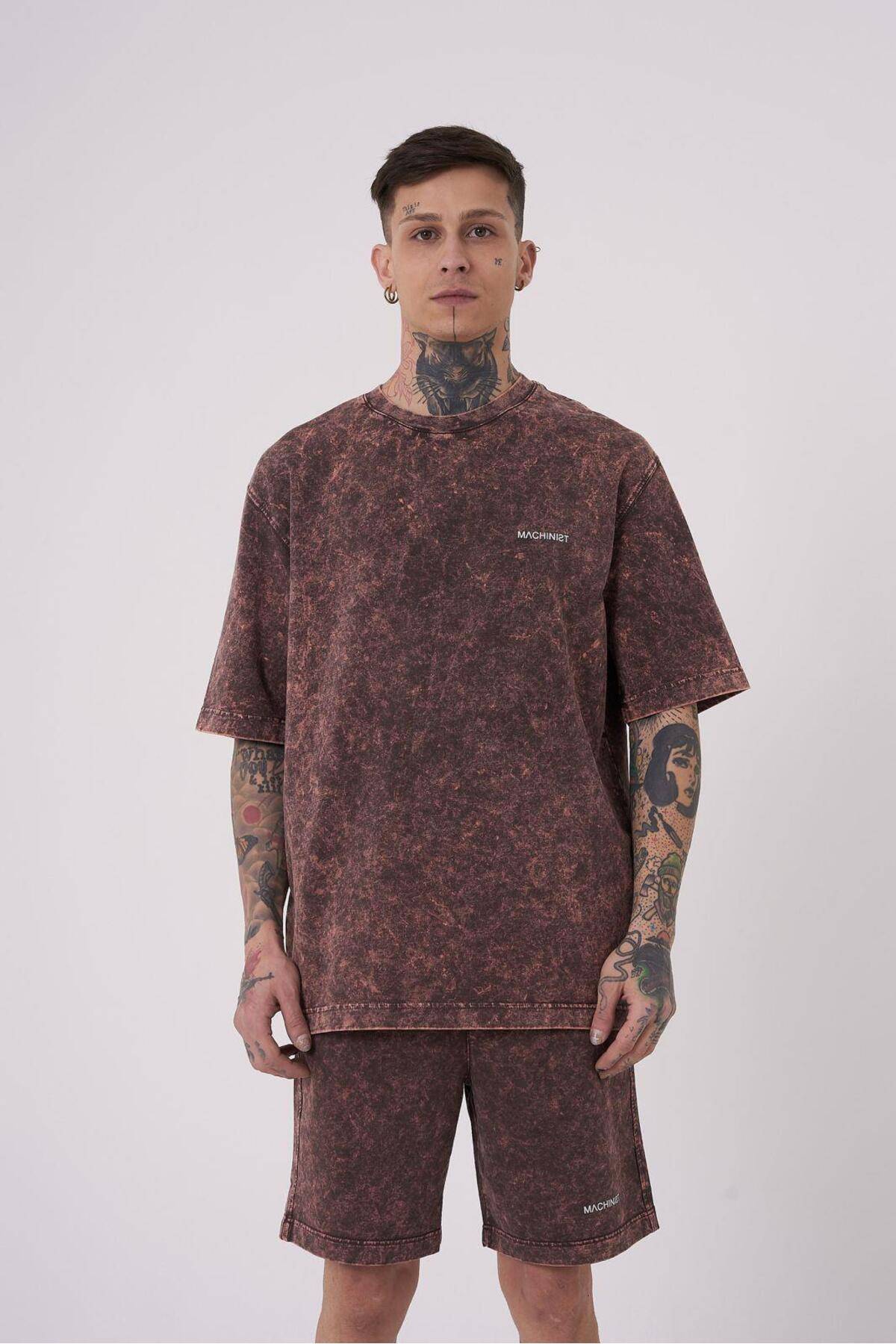 تیشرت مردانه لاکچری شسته شده پایه ریلکس خالدار خاکستری