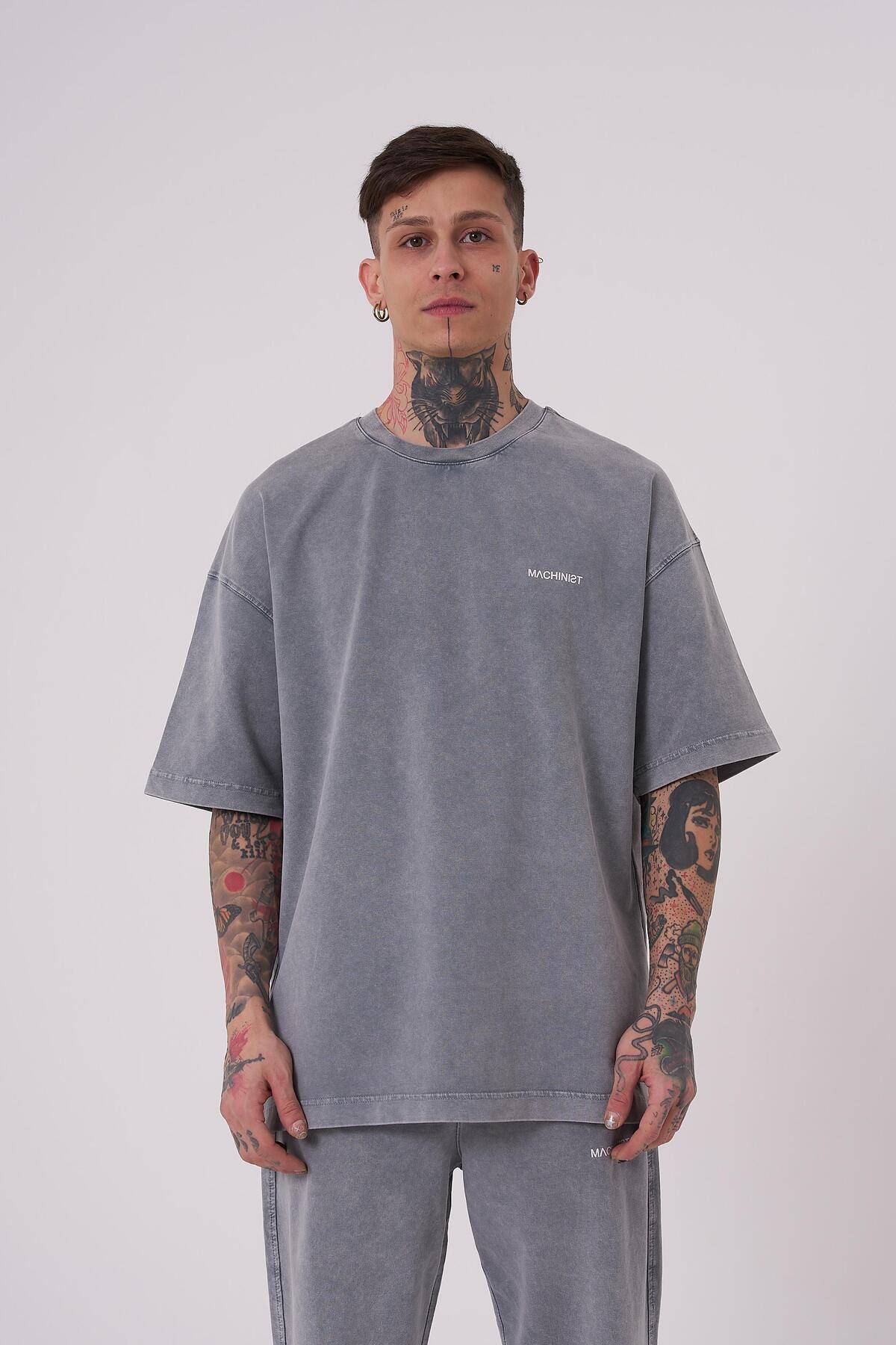 تیشرت مردانه لاکچری شسته شده پایه اور سایز خالدار خاکستری