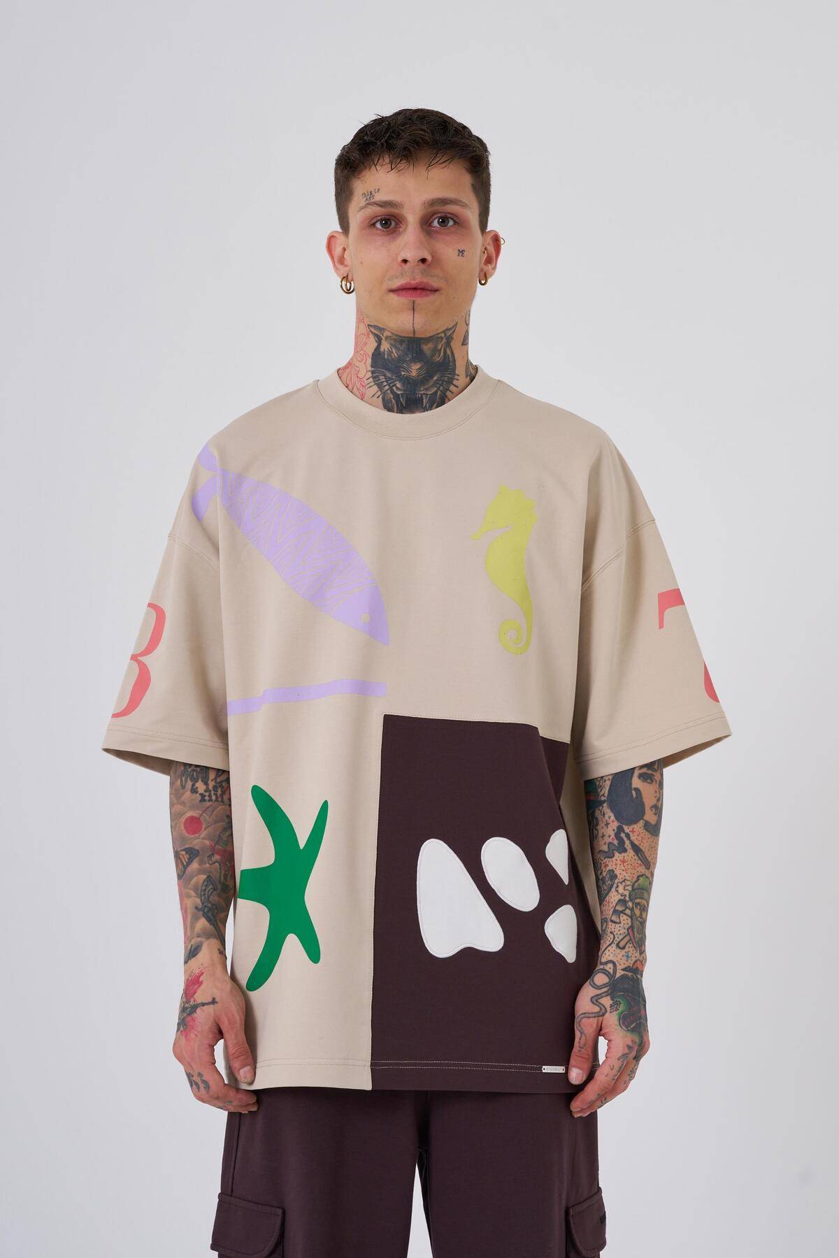 تیشرت مردانه 87 صدف دریایی چاپ شده در سایز بزرگ اکرو سافت آبی تیشرت