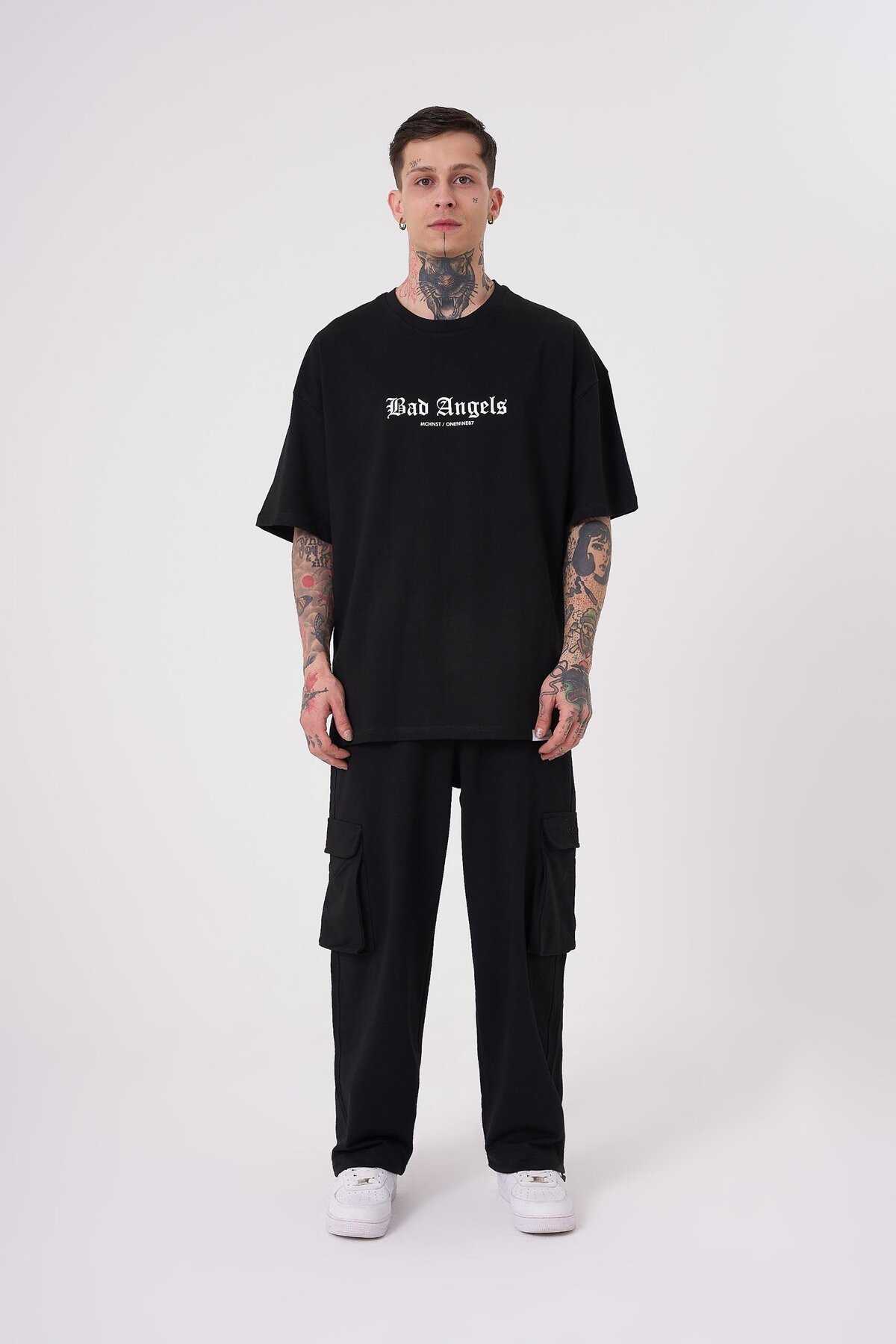 تیشرت مشکی سایز بزرگ مردانه با چاپ فرشته بد