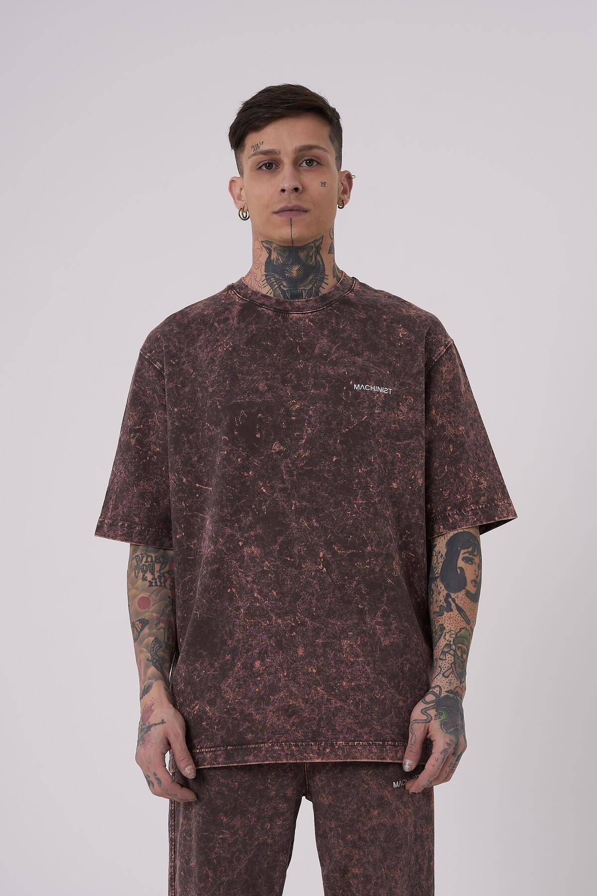 تیشرت مردانه لاکچری شسته شده پایه اور سایز خالدار خاکستری