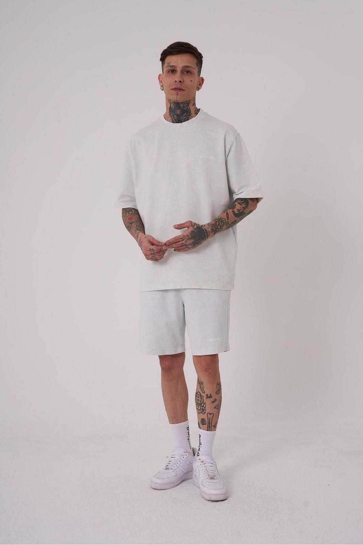 تیشرت مردانه لاکچری شسته شده پایه ریلکس خالدار خاکستری