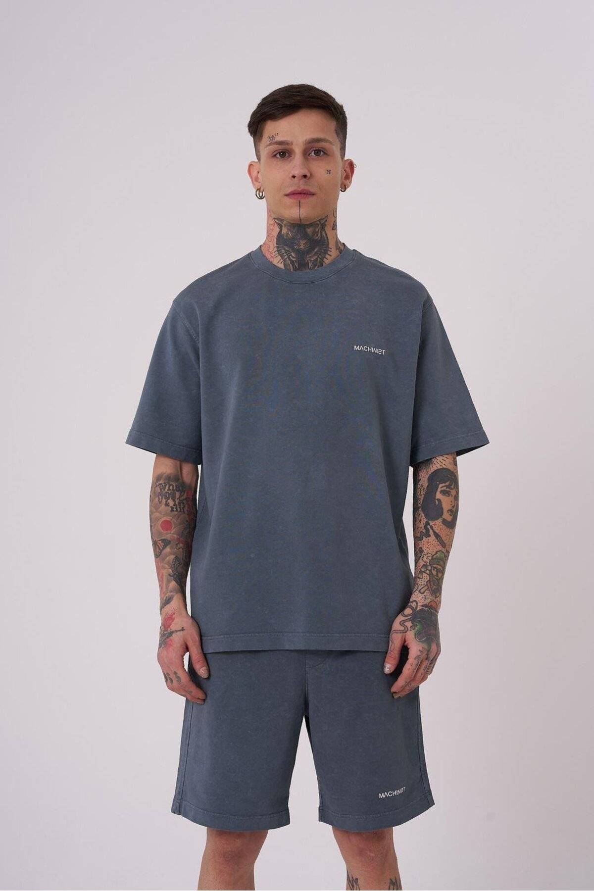 تیشرت مردانه لاکچری شسته شده پایه ریلکس خالدار خاکستری