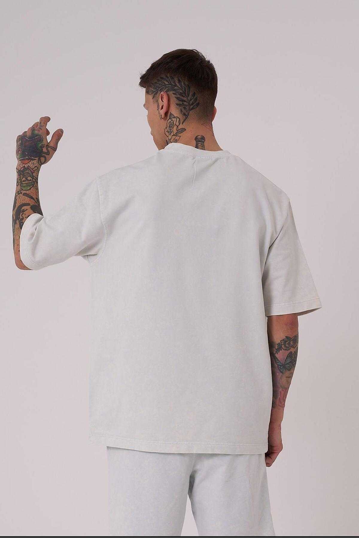 تیشرت مردانه لاکچری شسته شده پایه ریلکس خالدار خاکستری