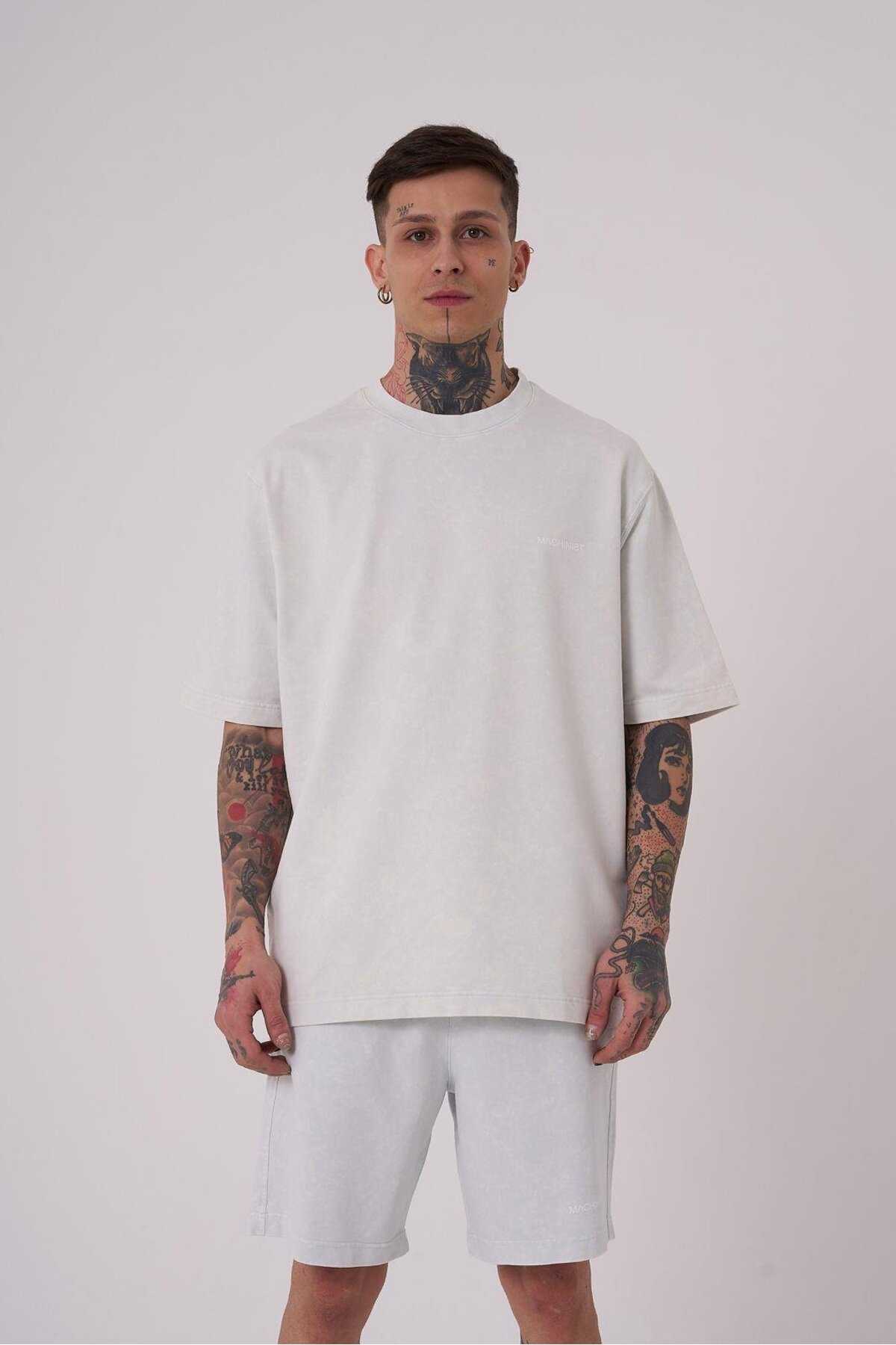 تیشرت مردانه لاکچری شسته شده پایه ریلکس خالدار خاکستری