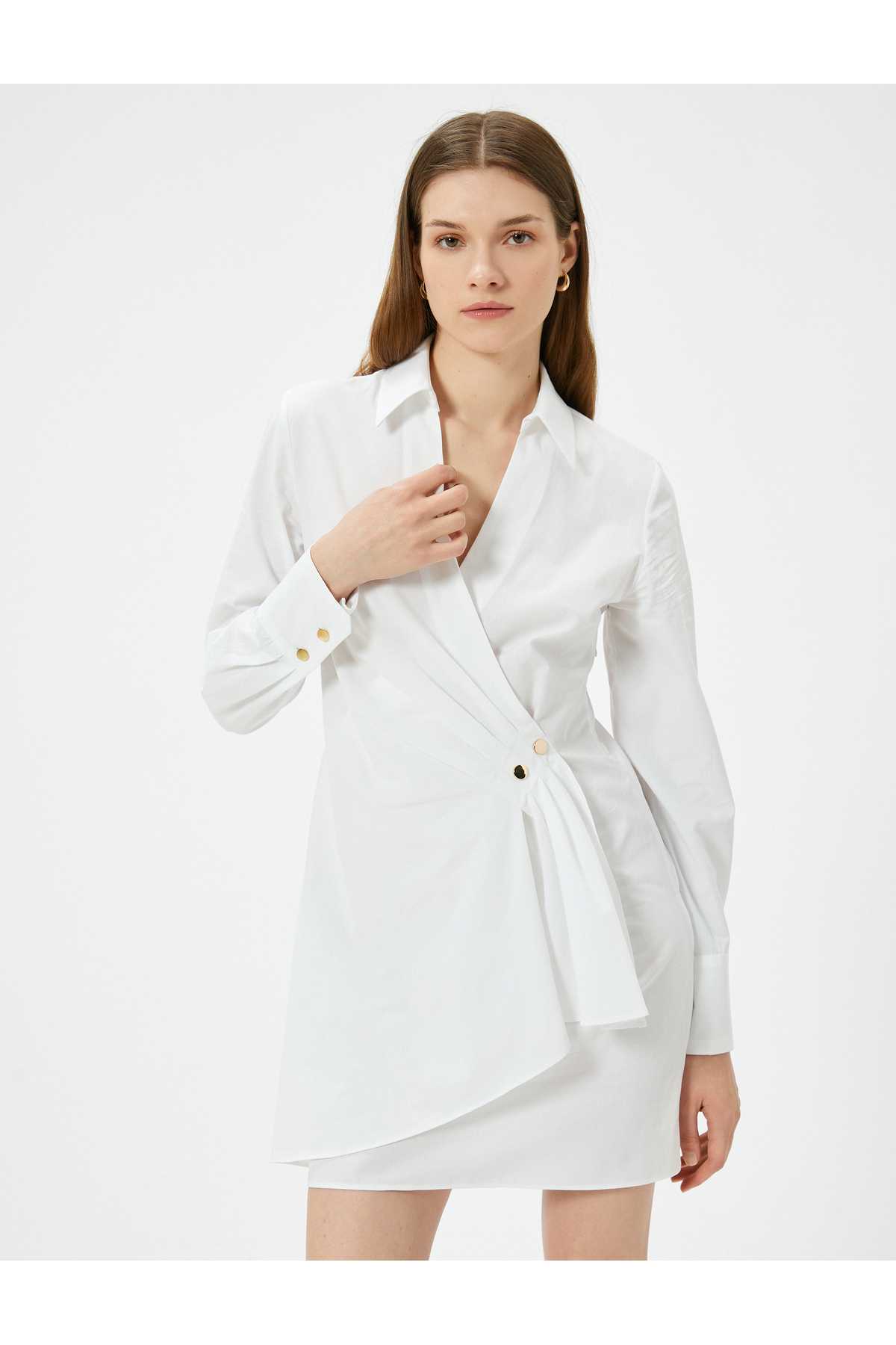 پیراهن یقه V-پنبه دکمه دار بسته بندی شده