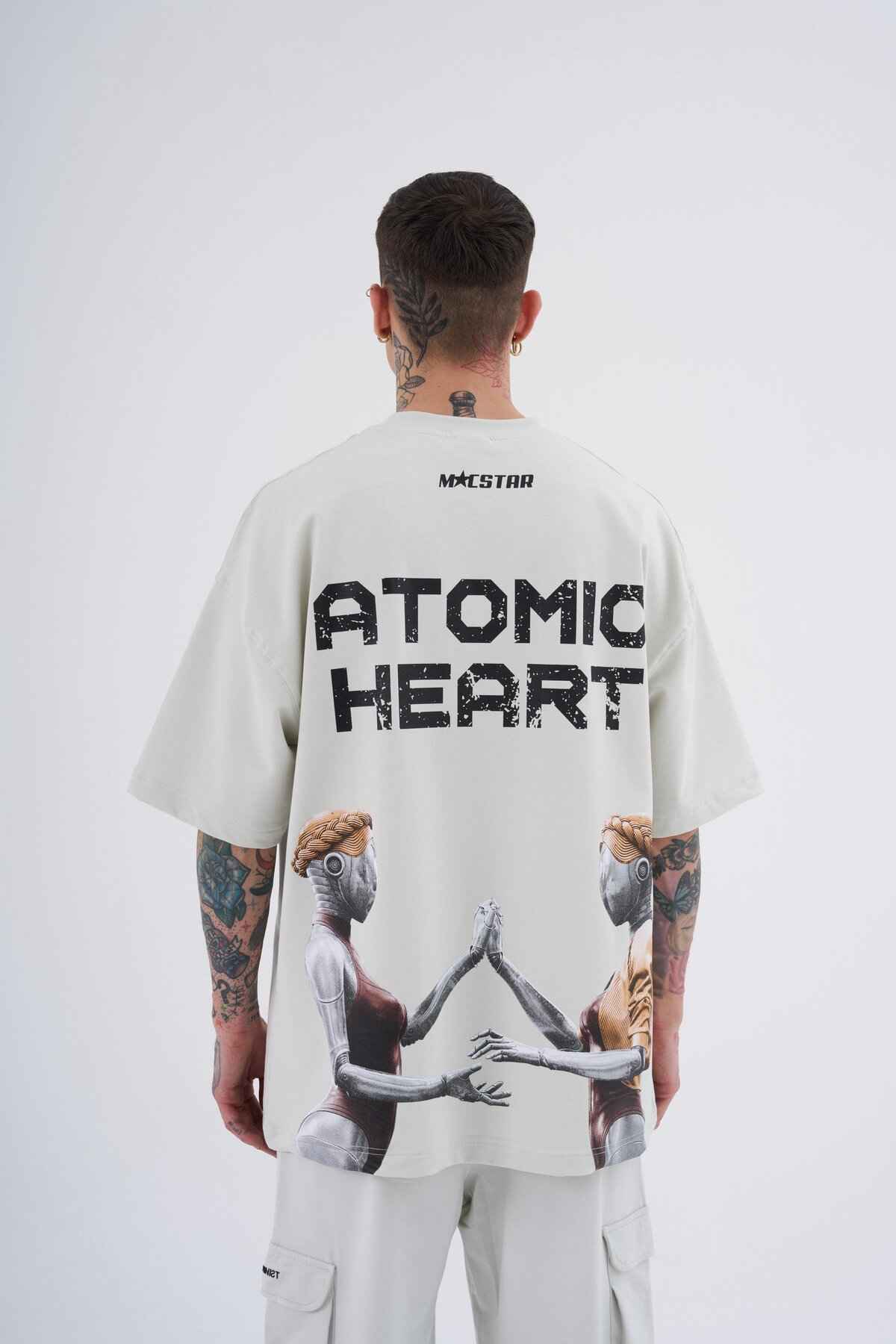 تیشرت اکرو سایز چاپ قلب اتمی مردانه