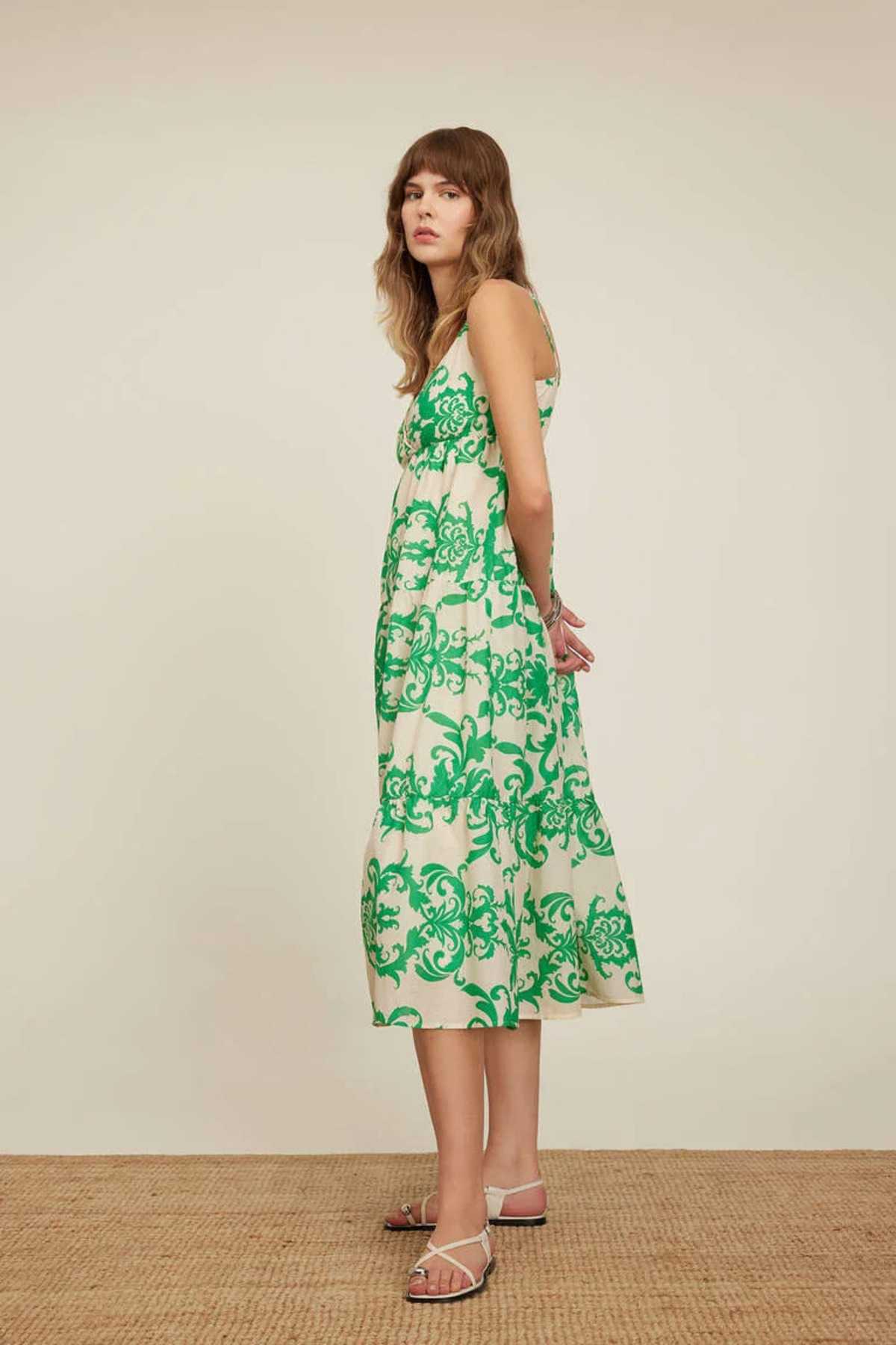 لباس ماکسی با بند یقه وییل طرح دار C4871axgn319mc