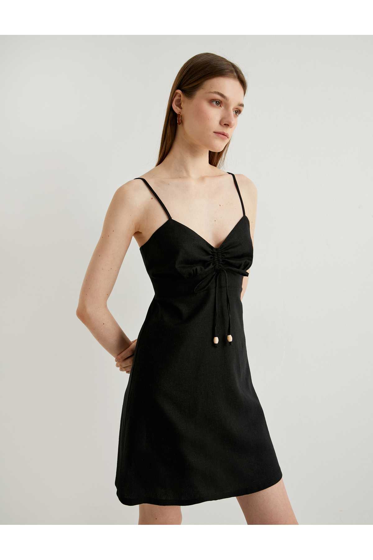 لباس کتانی ترکیبی مینی بند نازک مهره دار