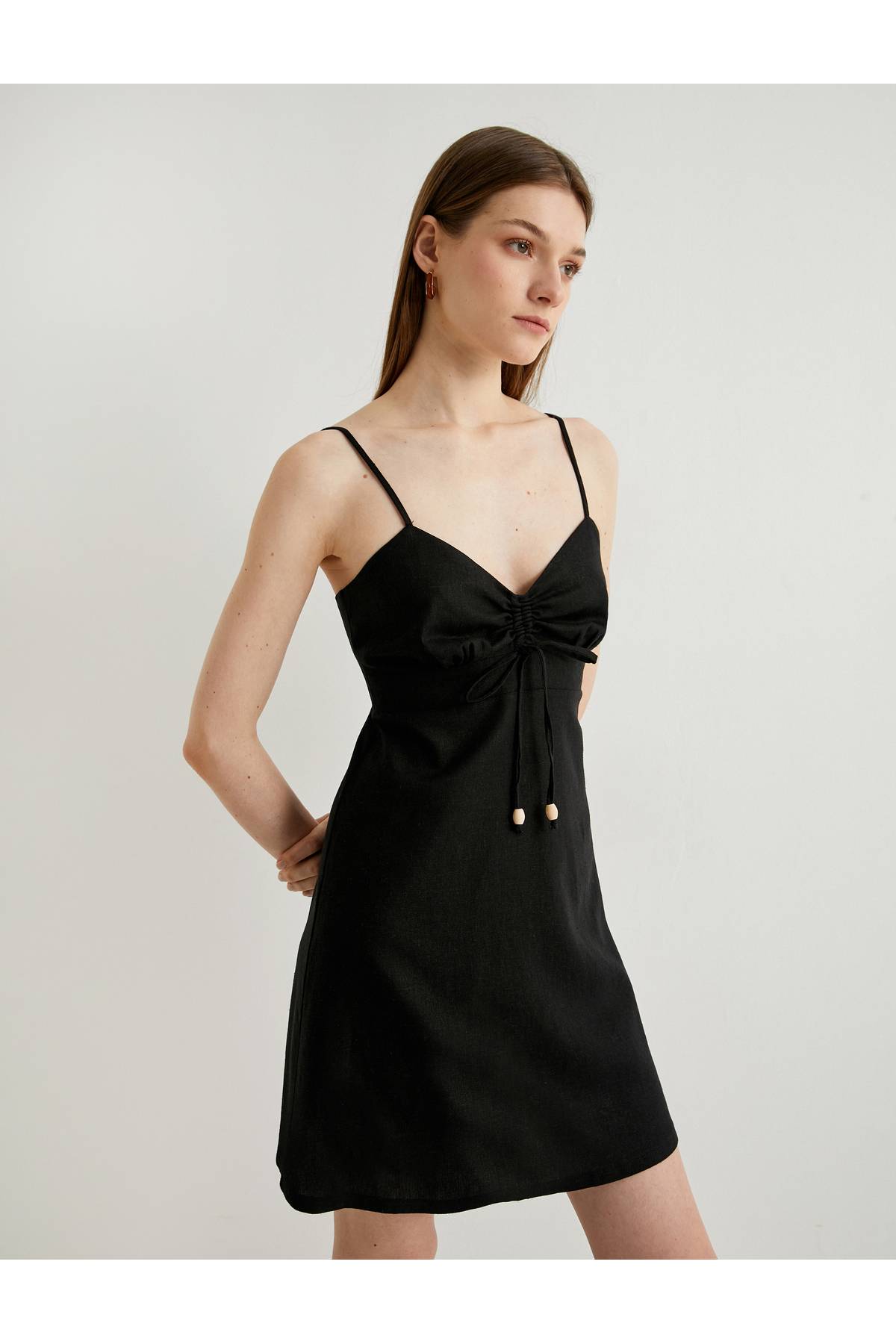 لباس کتانی ترکیبی مینی بند نازک مهره دار