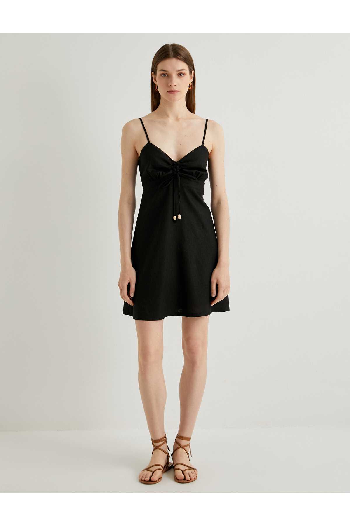 لباس کتانی ترکیبی مینی بند نازک مهره دار