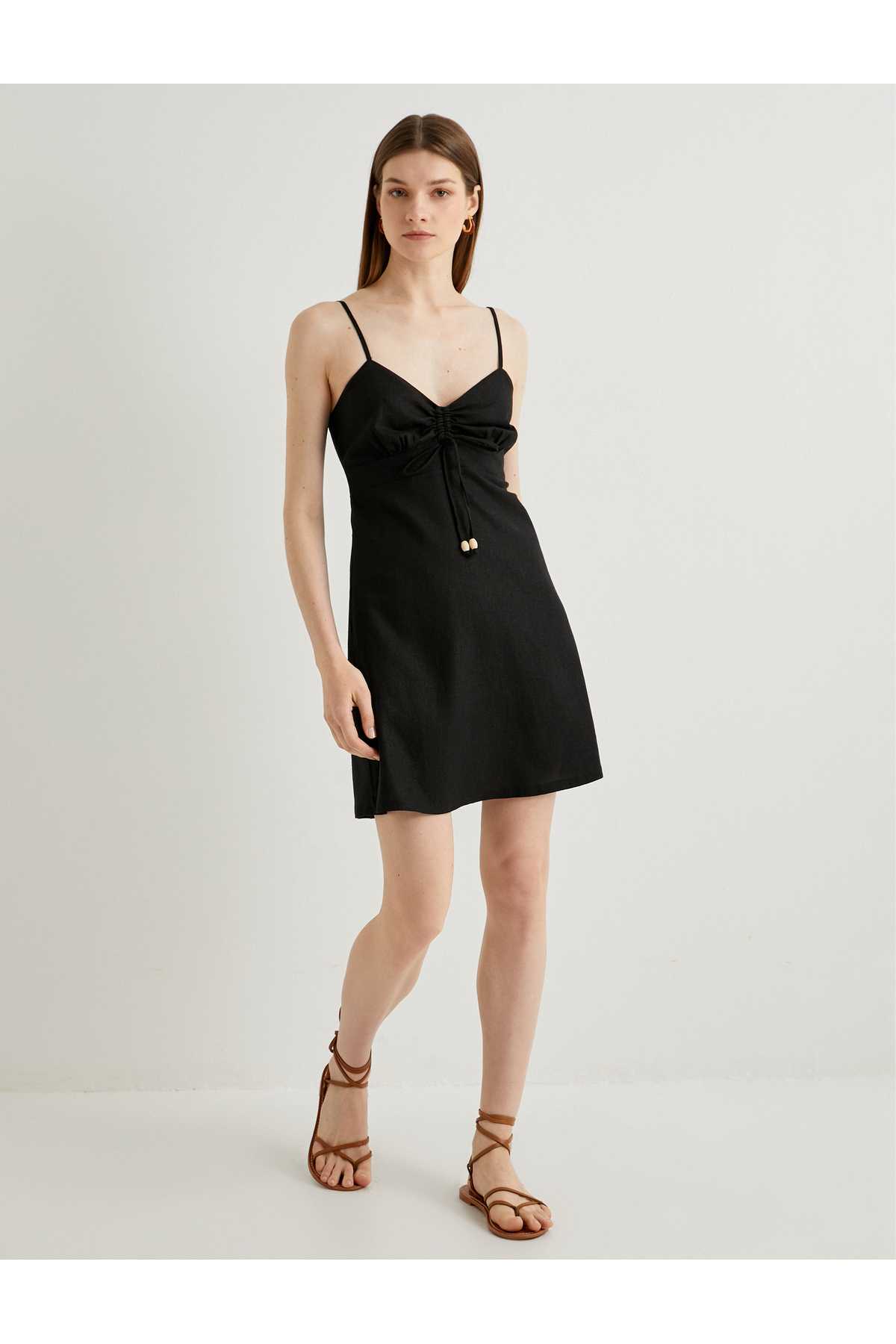 لباس کتانی ترکیبی مینی بند نازک مهره دار