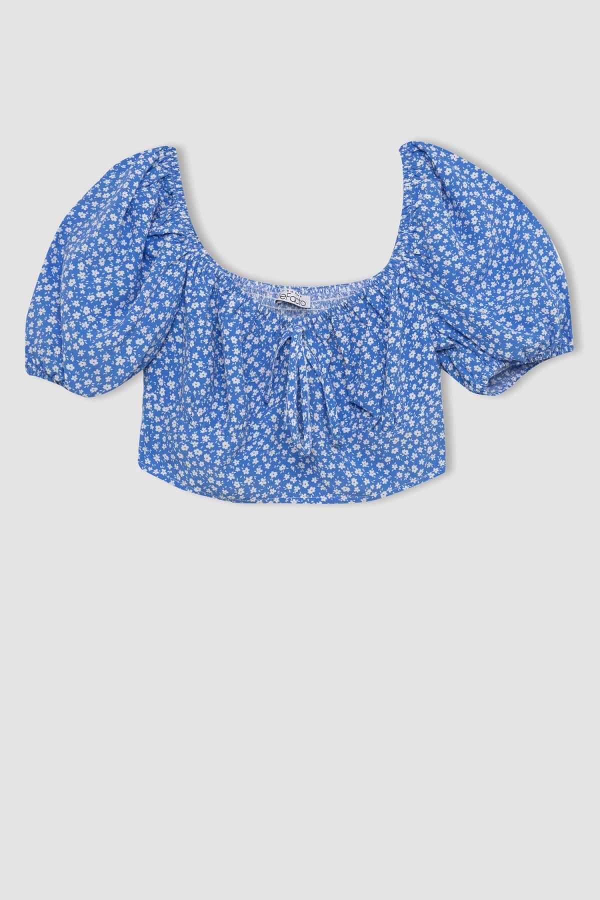 بلوز آستین کوتاه مراکشی چاپ شده با یقه گرد