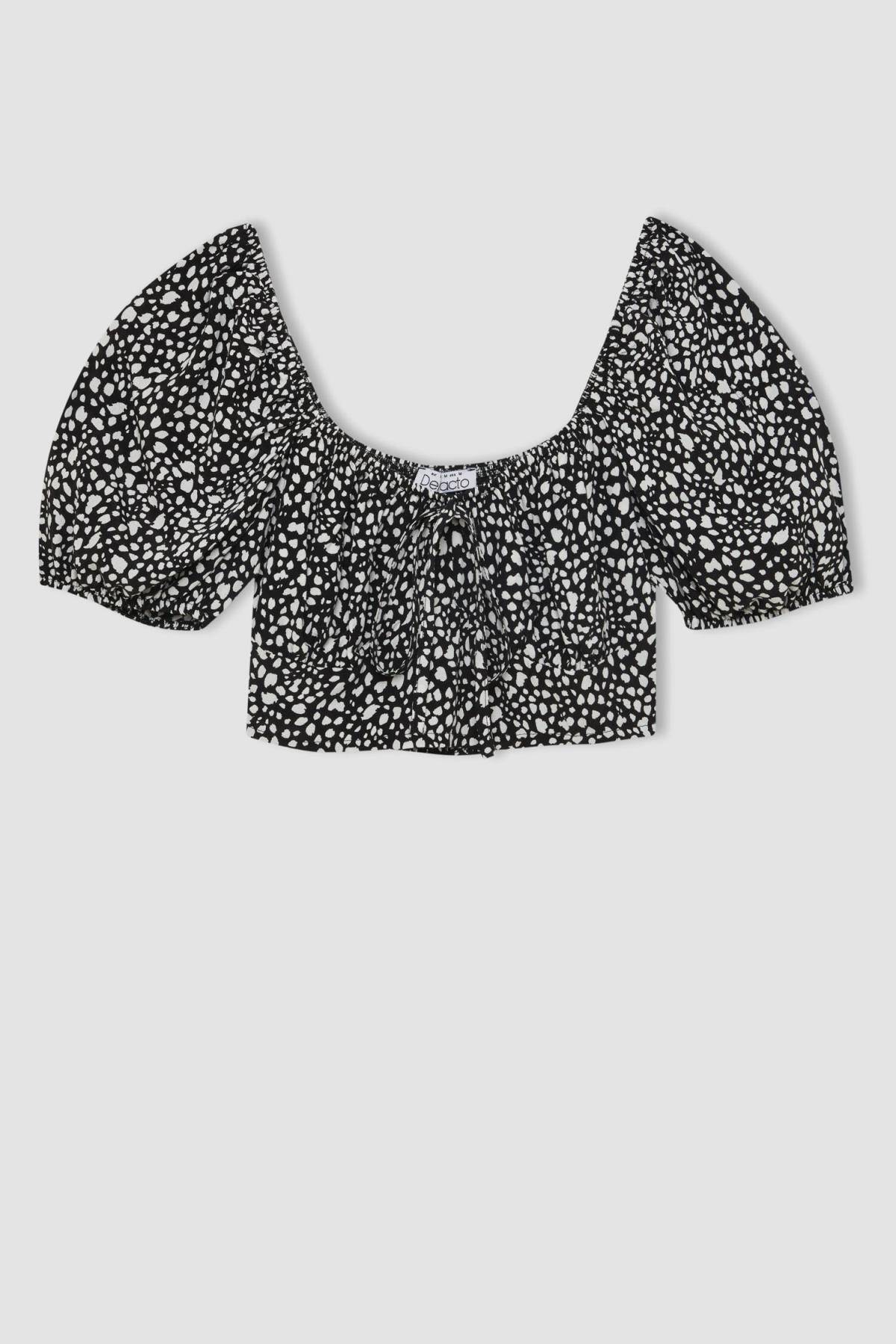 بلوز آستین کوتاه مراکشی چاپ شده با یقه گرد