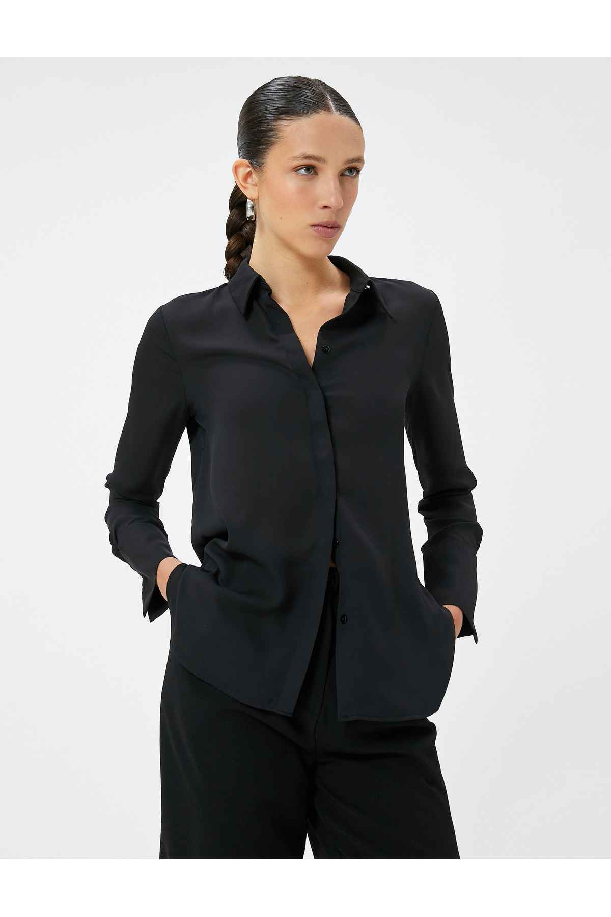 پیراهن کلاسیک آستین بلند دکمه دار برش استاندارد