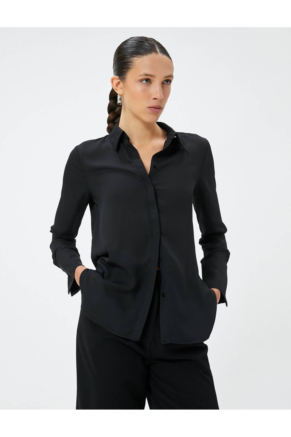 پیراهن کلاسیک آستین بلند دکمه دار برش استاندارد