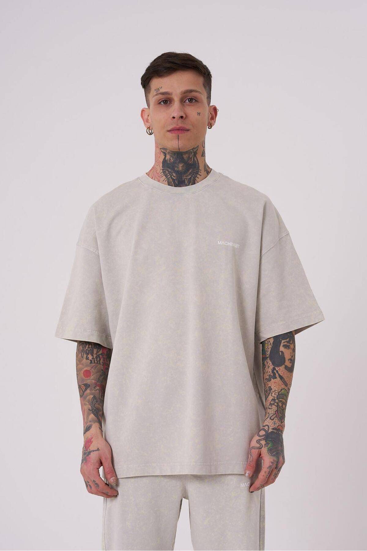 تیشرت یونیکس اوورسایز شسته شده لوکس پایه خاکستری