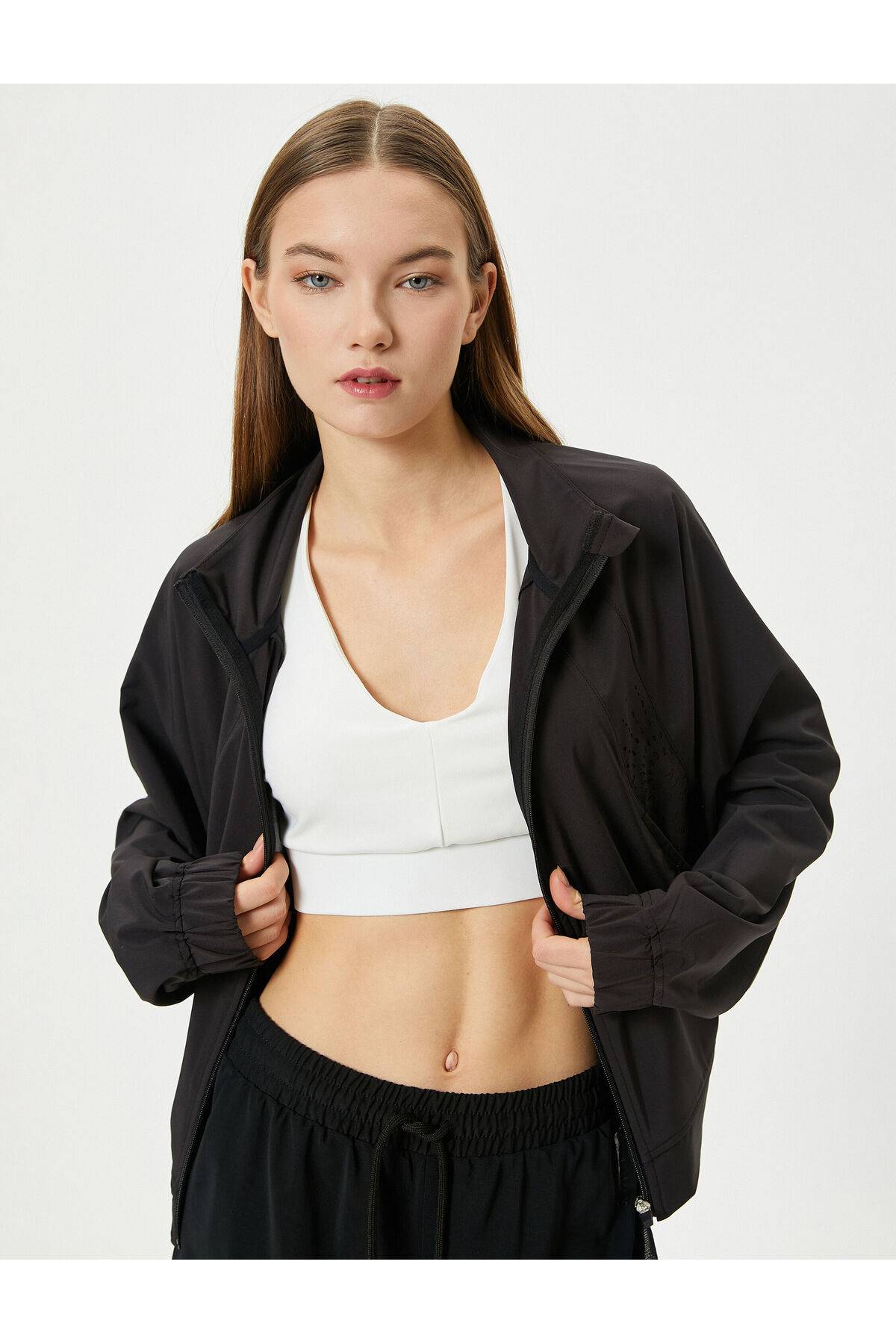 ژاکت زیپ دار اسپرت یقه آستین بلند با جیب