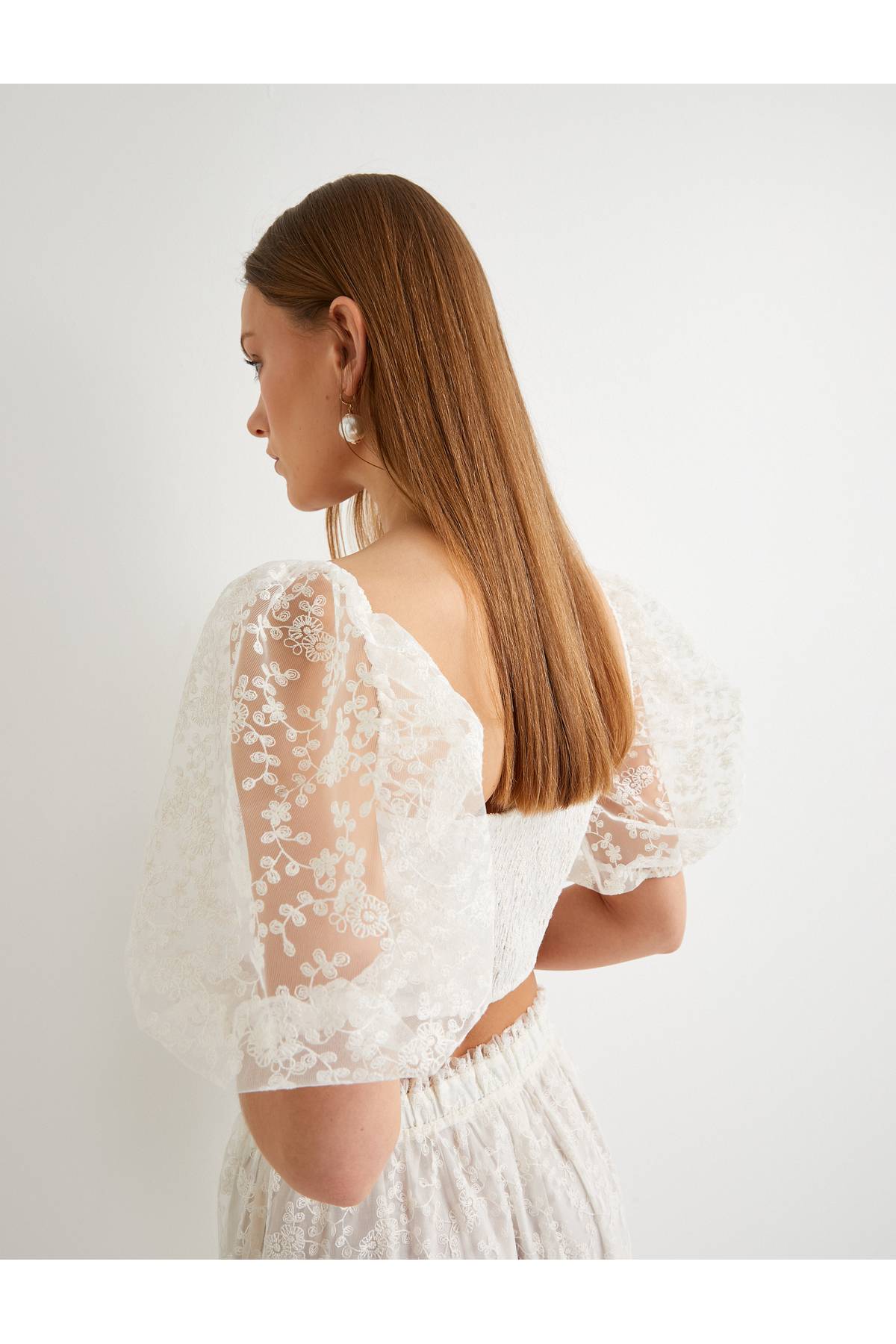 بلوز توری بلوز آستین یقه مربعی