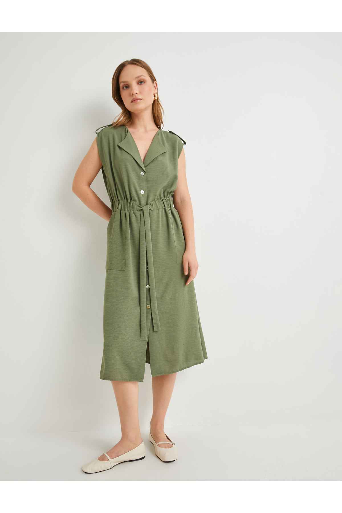 پیراهن میدی کمربند کمربند جیبی کمربند