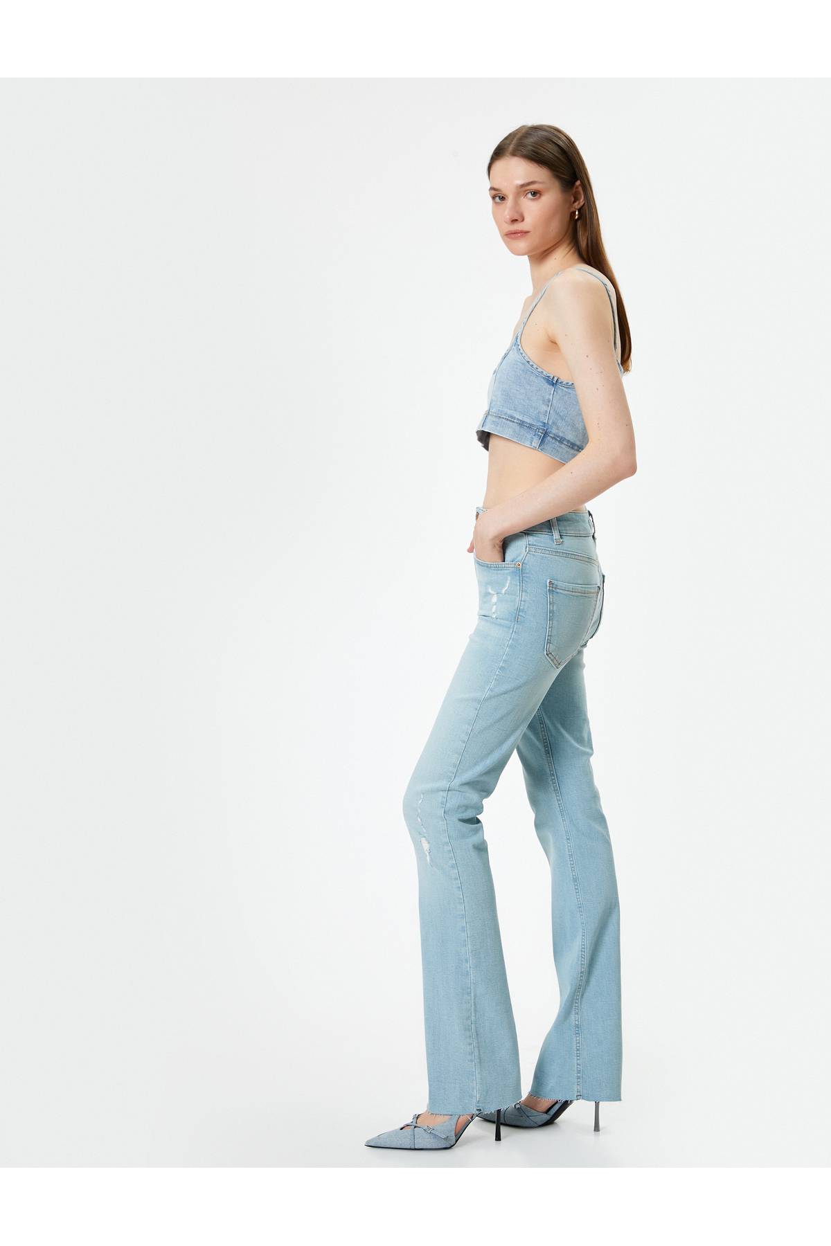 شلوار جین گشاد سبک و باریک با کمر بلند - ویکتوریا اسلیم جین