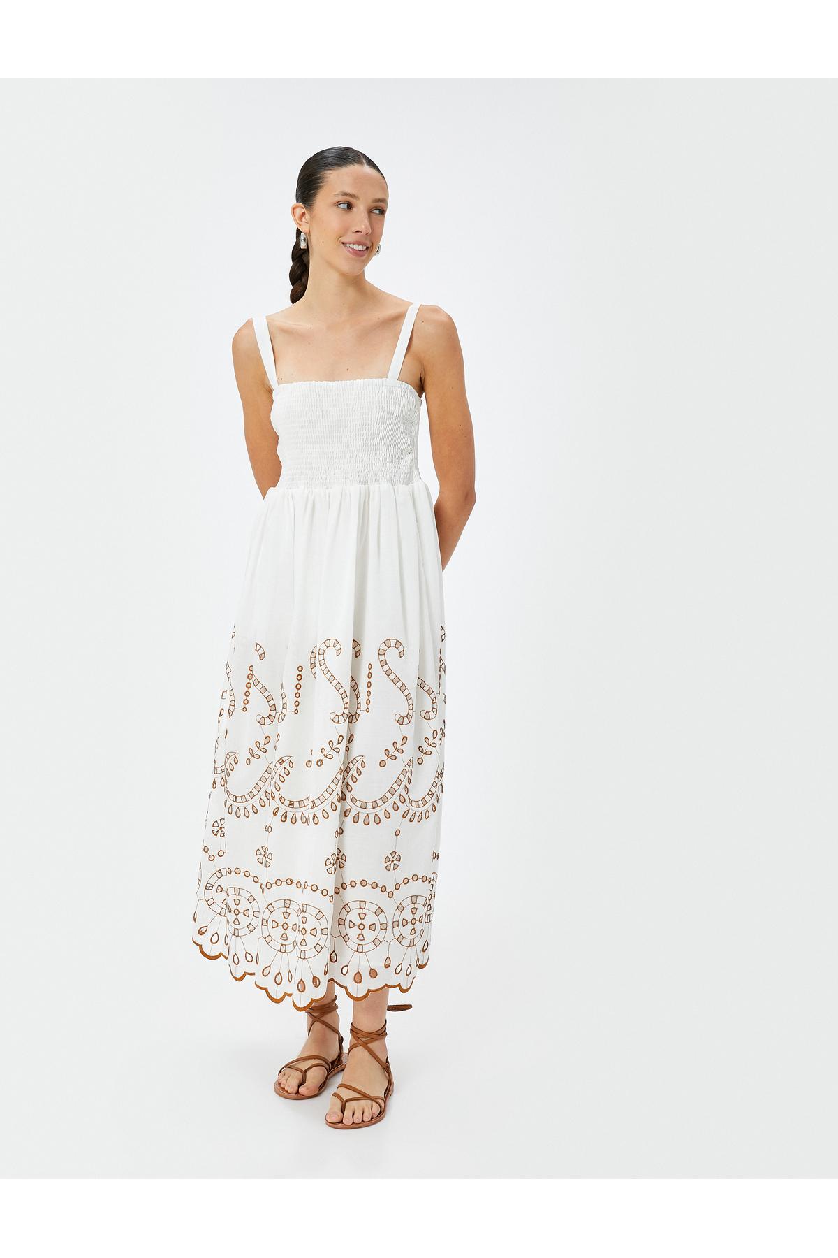 بند لباس اسکالوپ قد بلند گیپ پنبه ای با خط مشروح