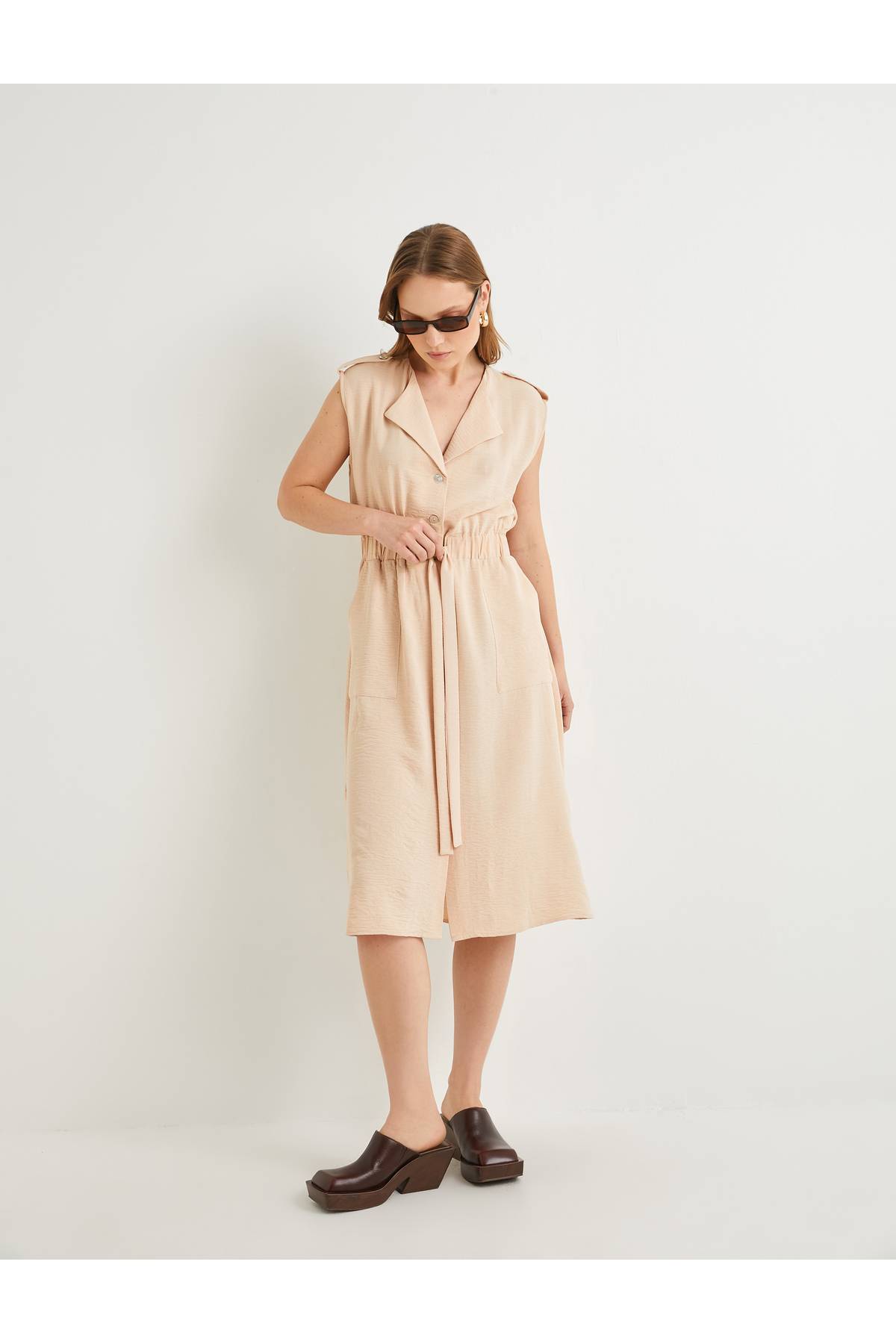 پیراهن میدی کمربند کمربند جیبی کمربند