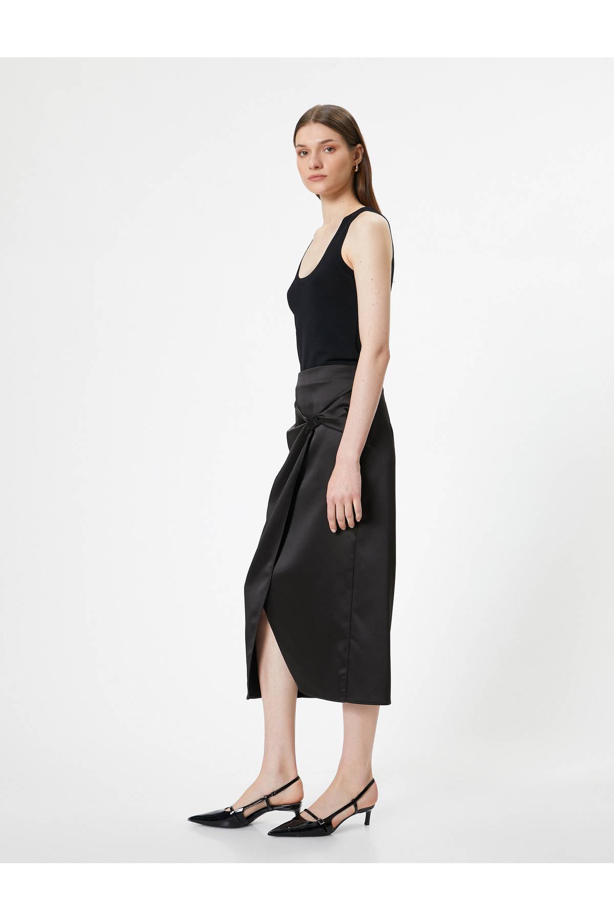 دامن دو سینه ساتن میدی چاک جلو باریک با زیپ